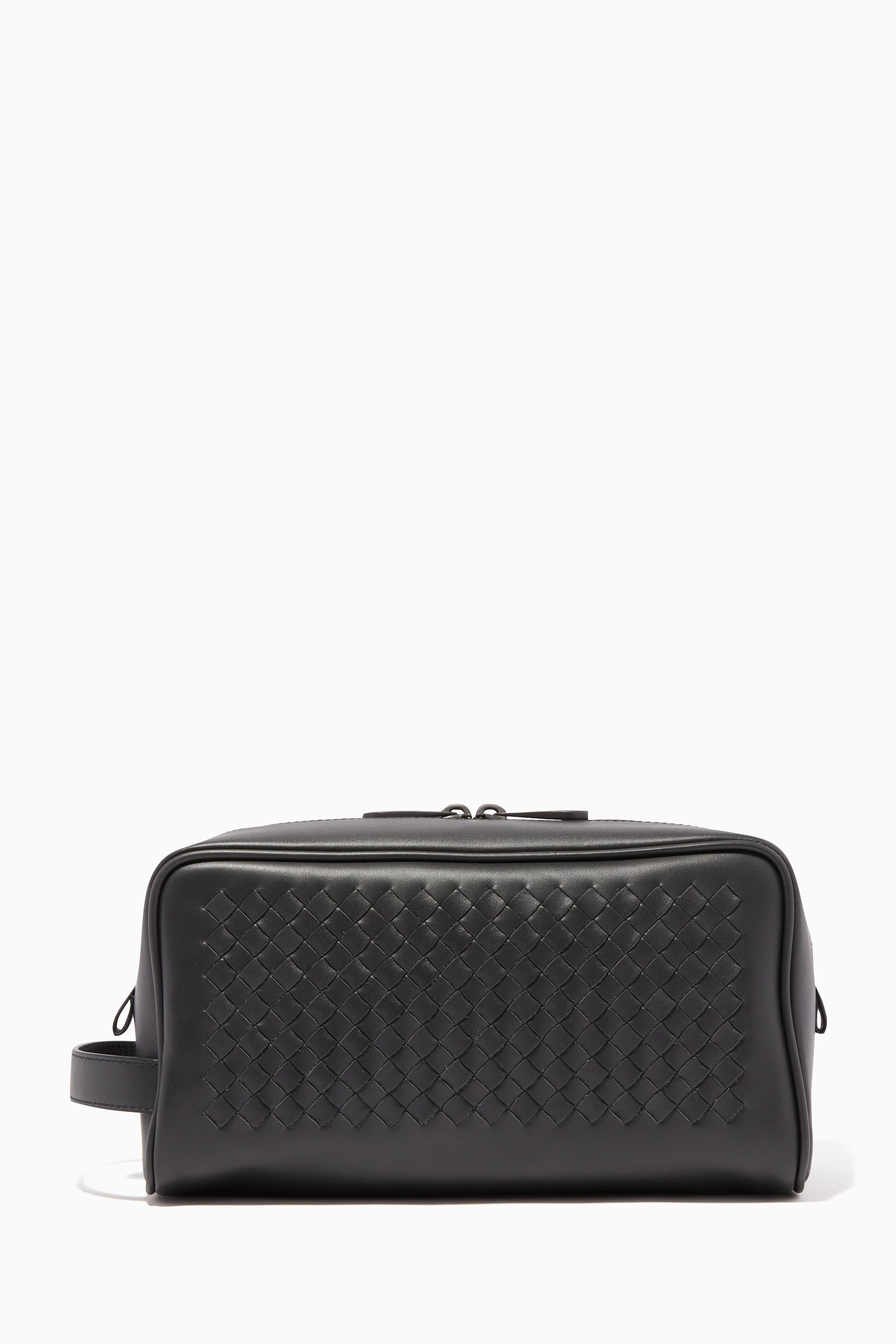 Buy Bottega Veneta Black Black Leather Intrecciato Wash Bag For