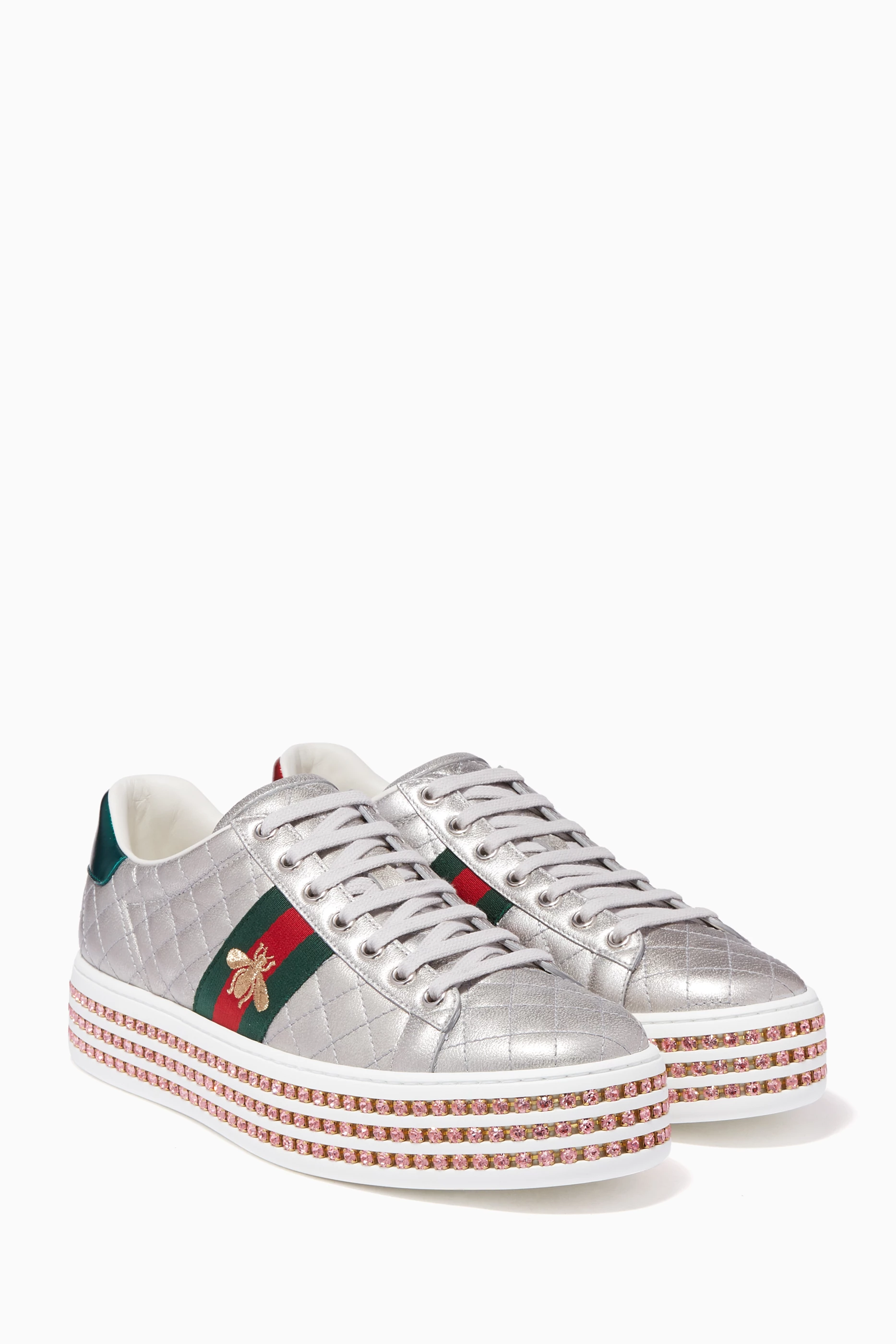 Buy Gucci Silver Silver Ace Crystal Sneakers For Women Online Ounass Saudi