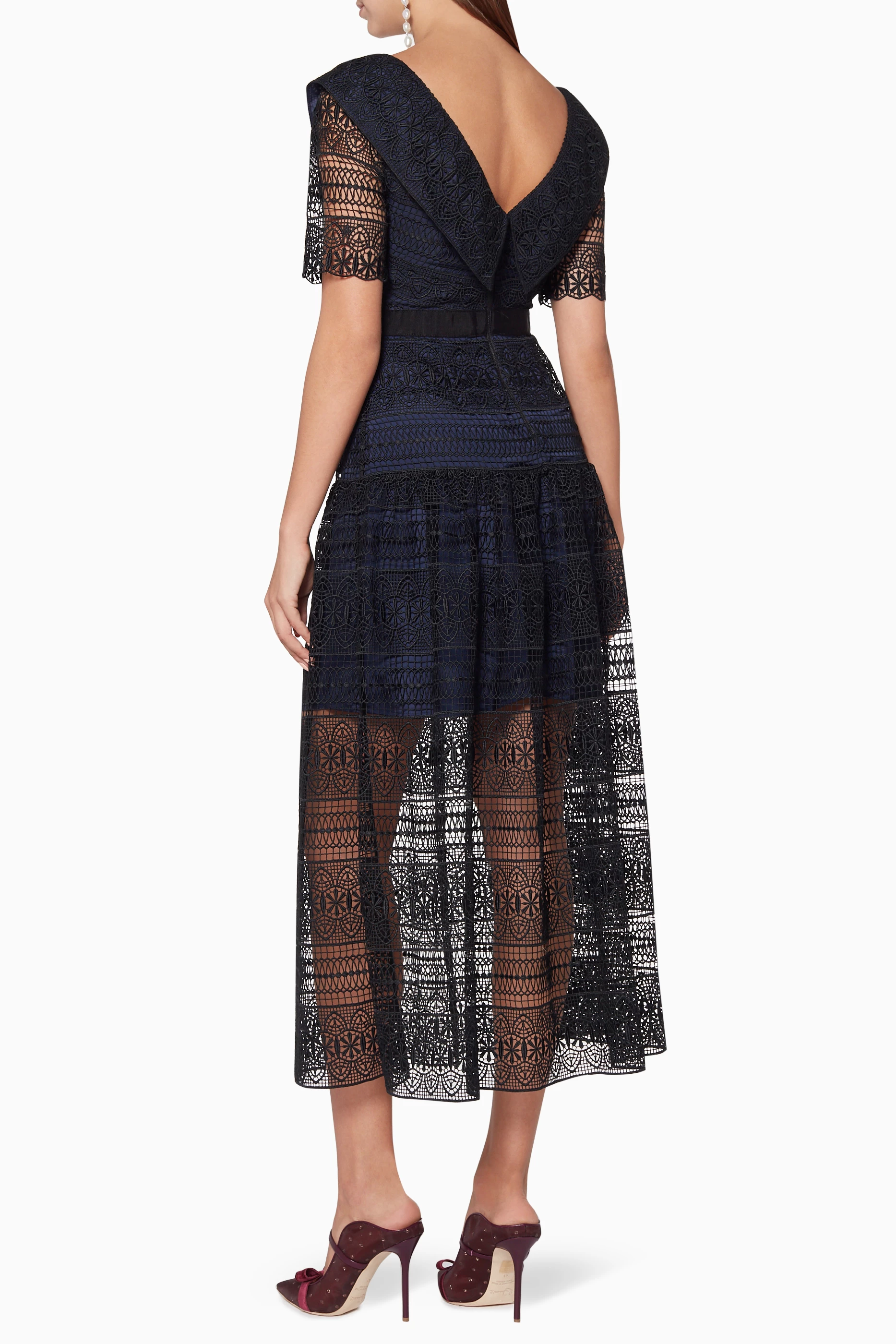 Self portrait spiral lace midi dress 2025