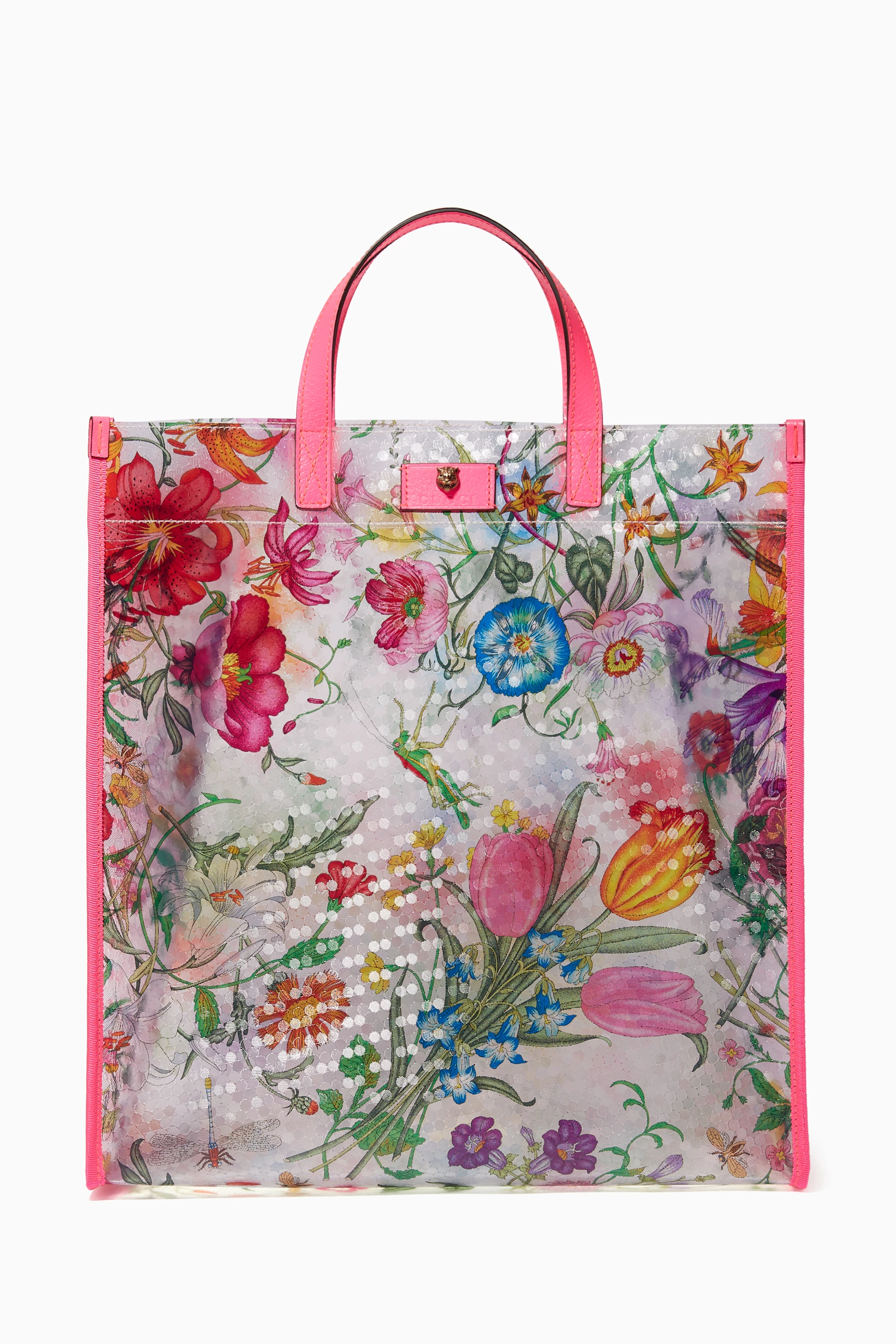 Buy Gucci Pink Flora-Print Vinyl Tote Bag For Women Online