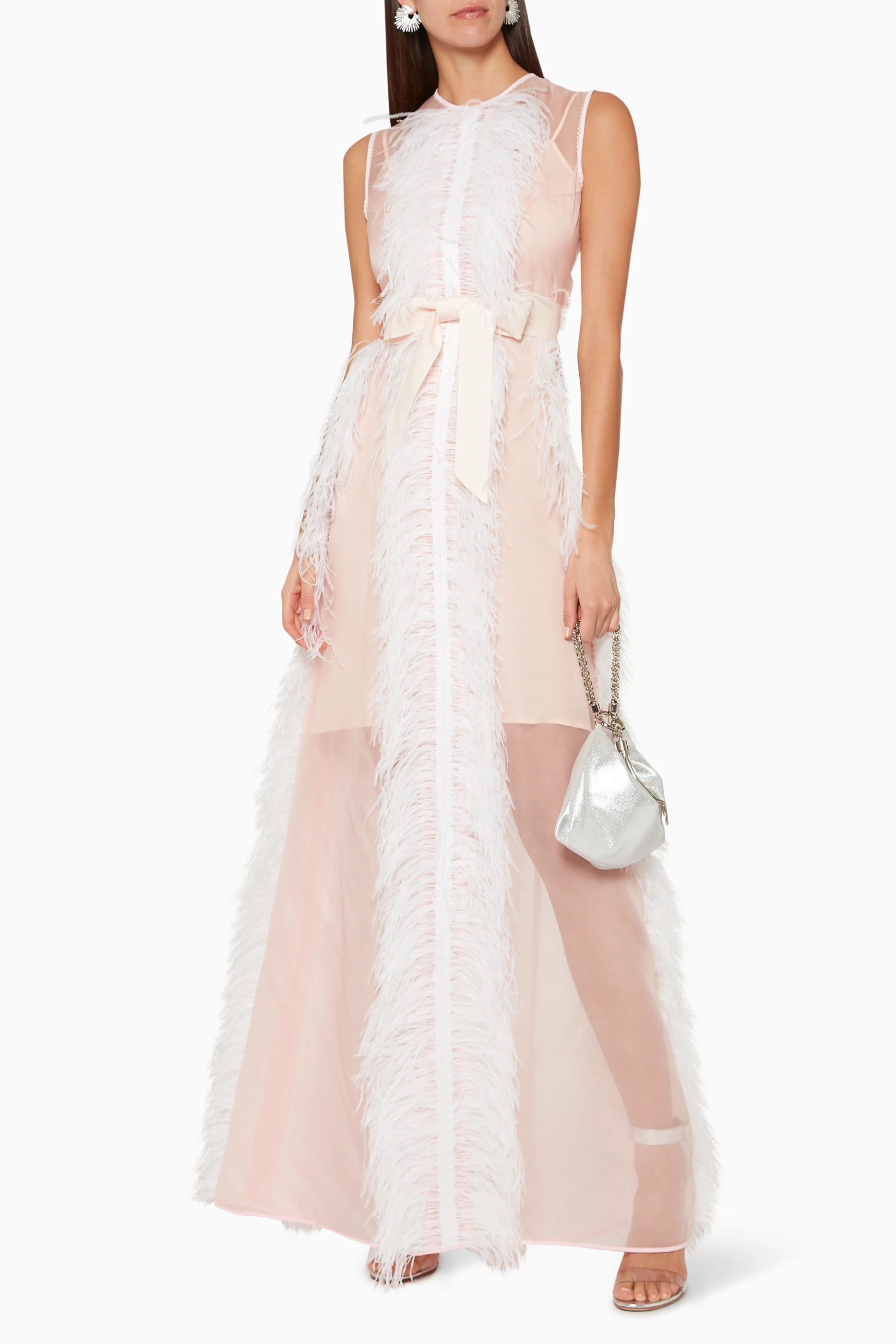 インナー・ルームウェアその他 Oseree Feather silk dressing gown Ostrich Feather sequin mesh long robe dress with sequin