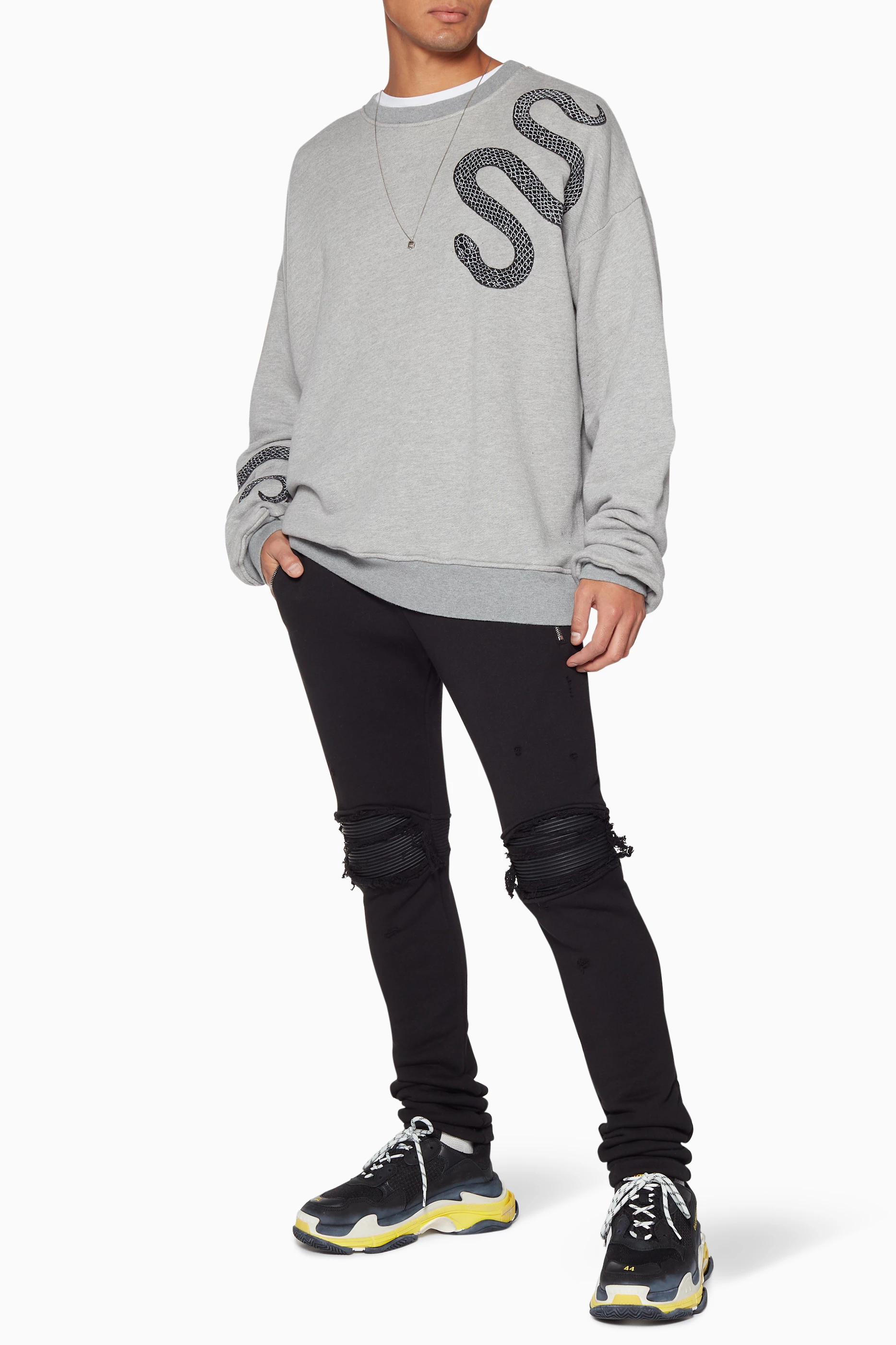 Buy Amiri Grey Grey Oversized Glitter-Snake Sweatshirt For Men 