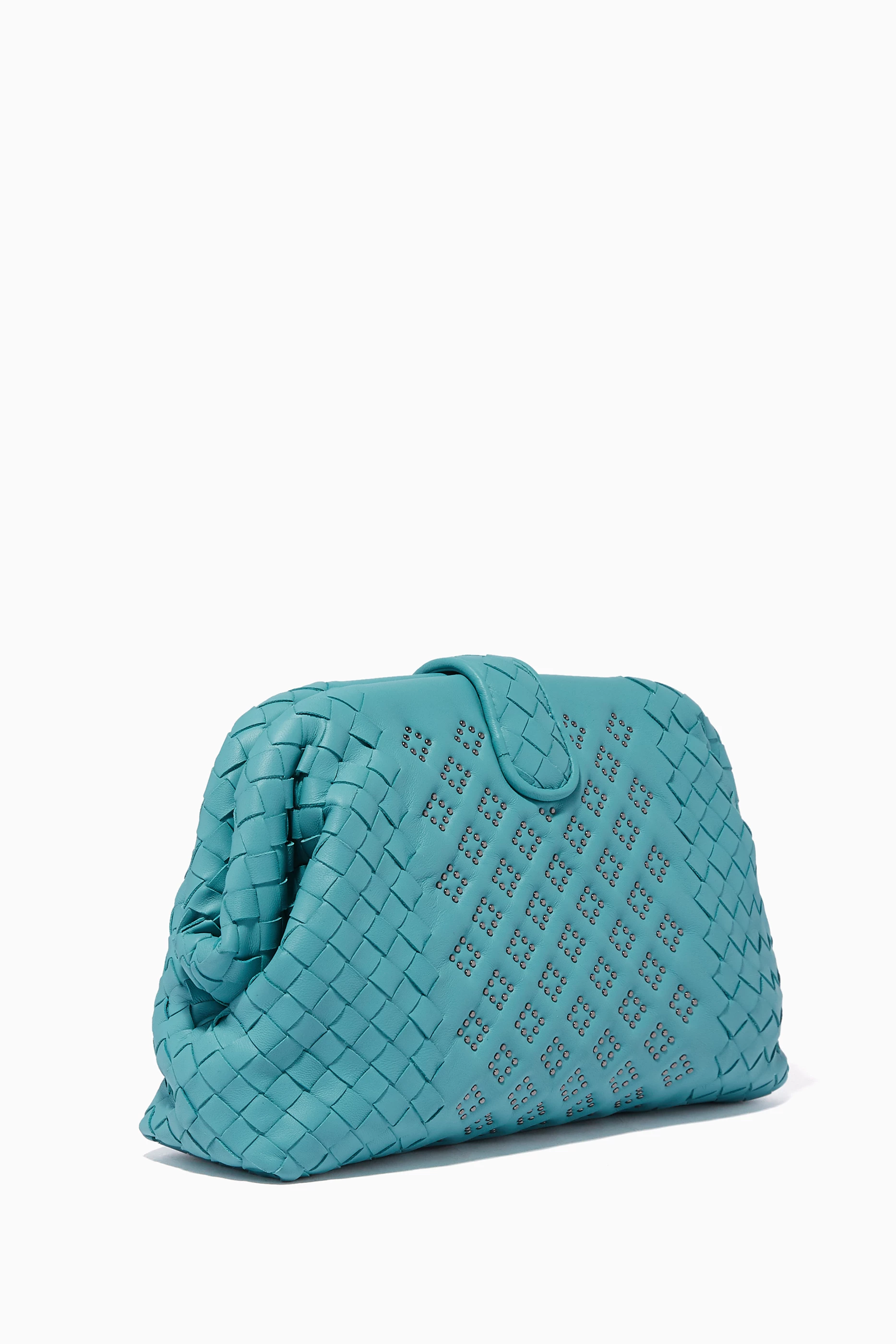 Buy Bottega Veneta Blue Aqua-Blue Lauren Microstud Clutch Bag For