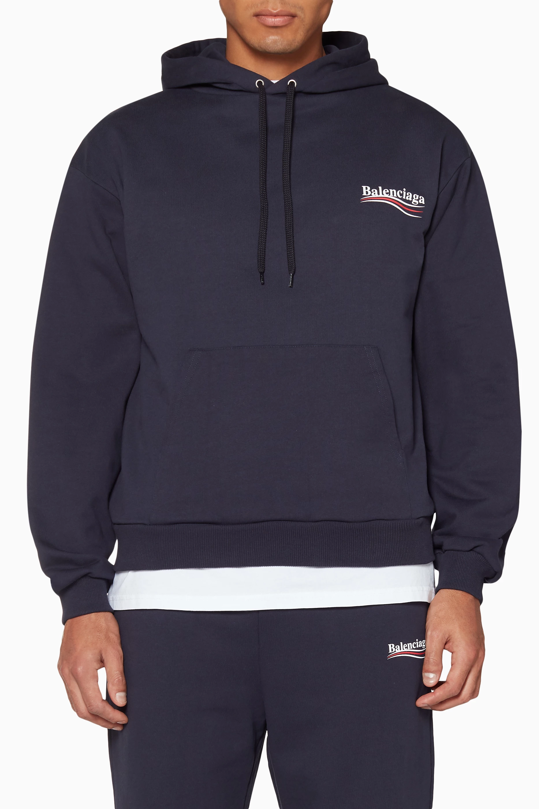 Buy Balenciaga Blue Navy Political Logo Hoodie For Men Online Ounass Saudi
