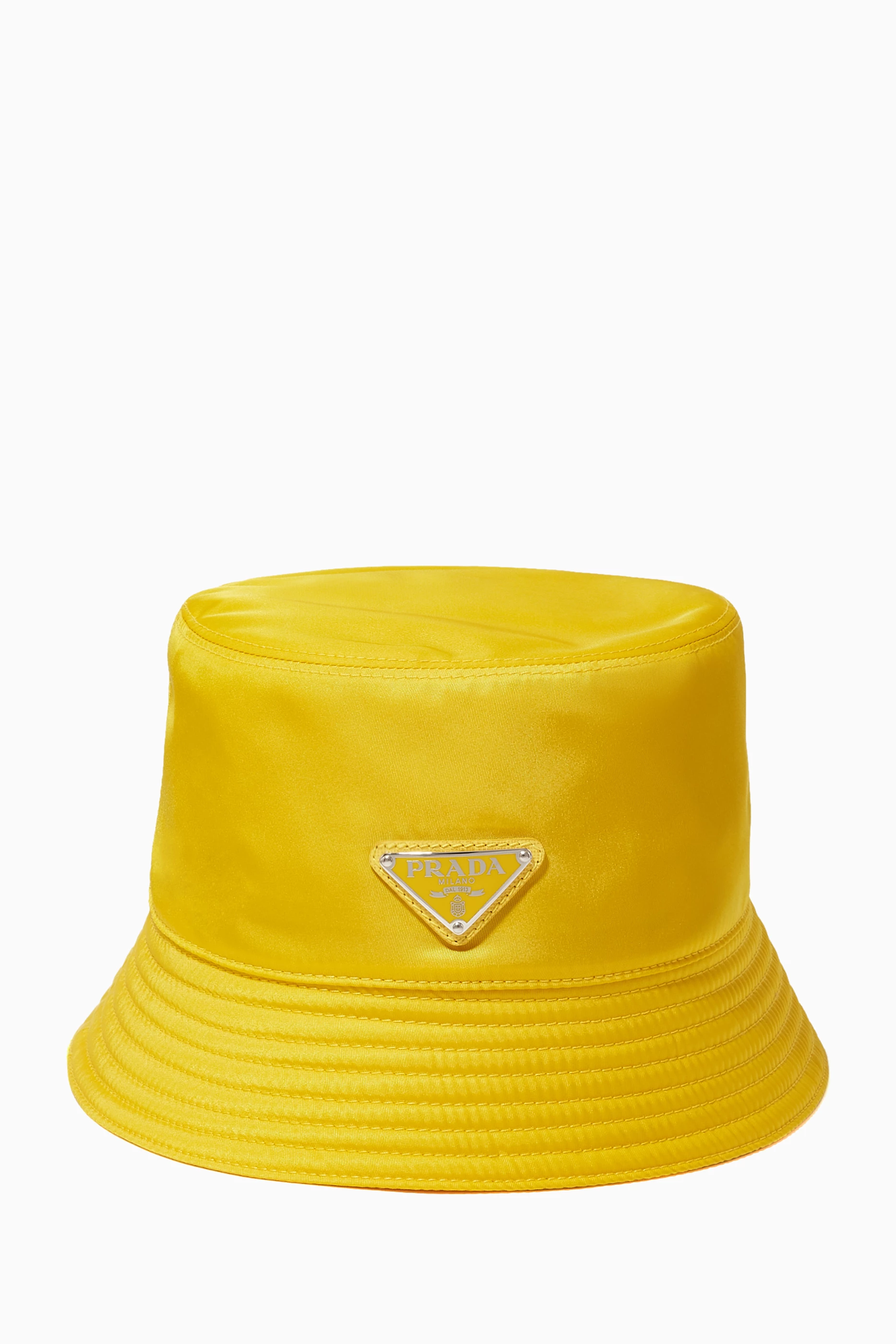 Buy Prada Yellow Triangle Logo Bucket Hat in Nylon For Men 
