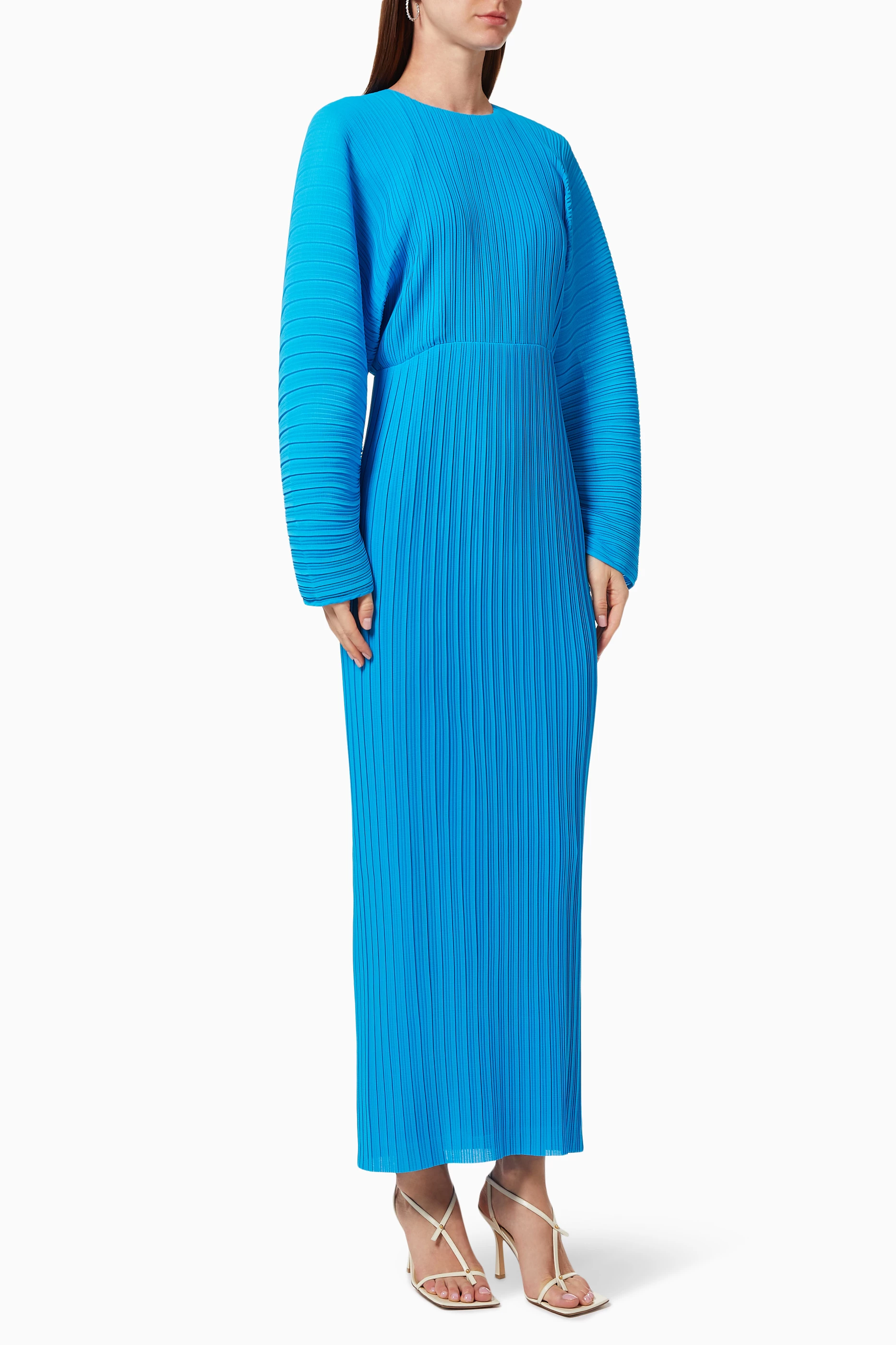 solace london pleated dress Solace London Britt Strapless Pleated Dress | Blue