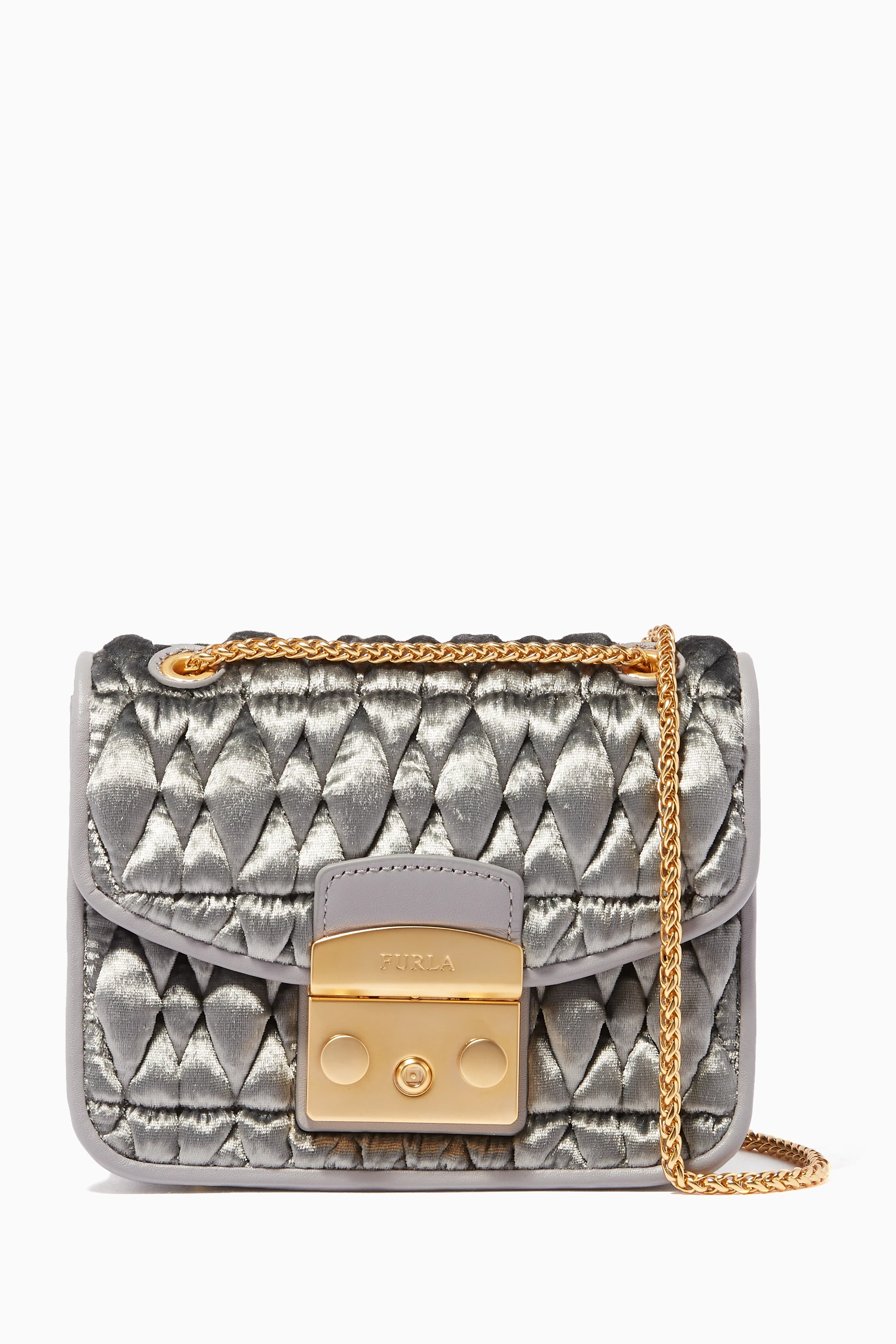 Buy Furla Grey Grey Quilted Velvet Metropolis Cometa Mini Cross Body Bag For Women Online Ounass Saudi