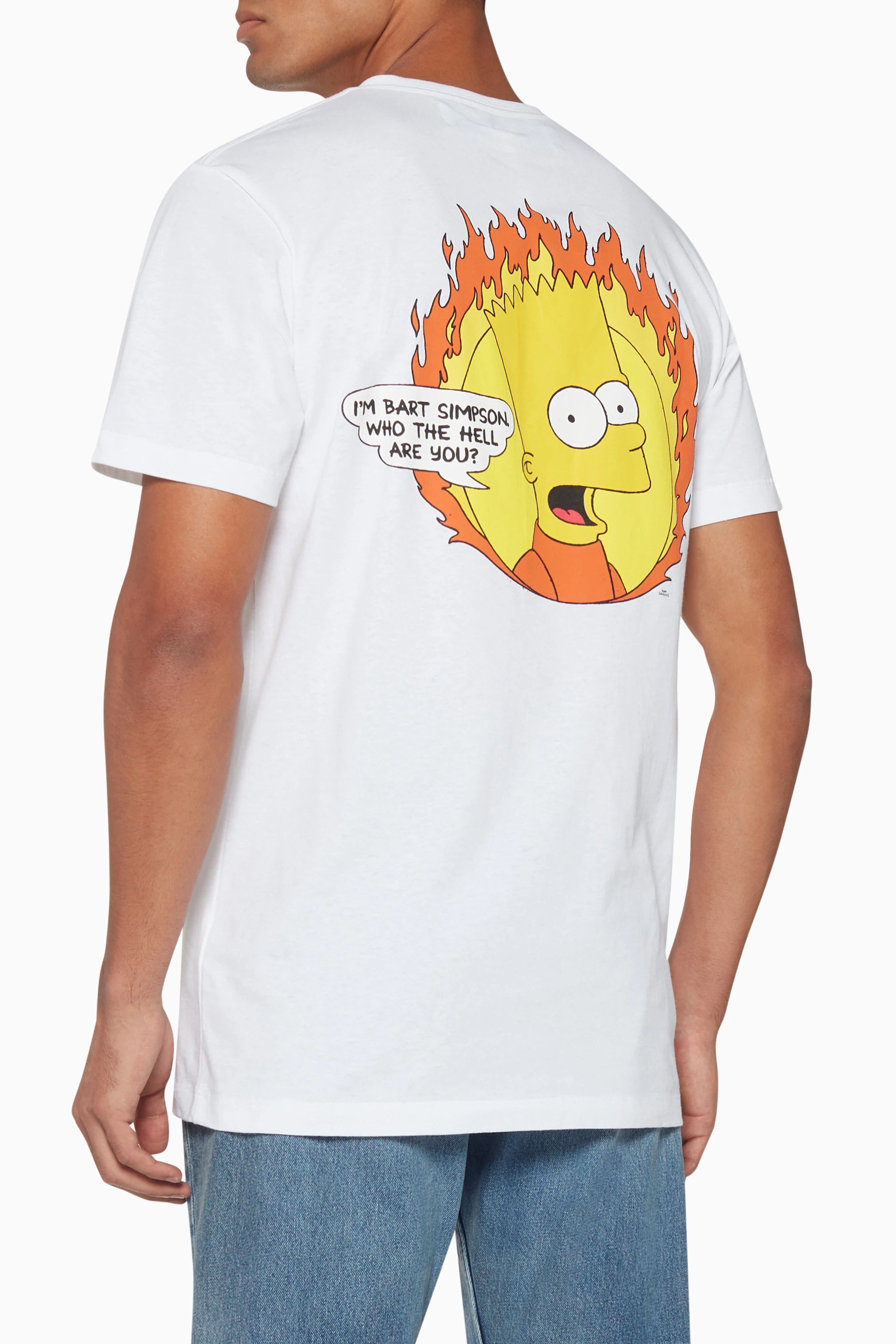 Buy Off-White White Flaming Bart Simpson Graphic T-Shirt For Men 