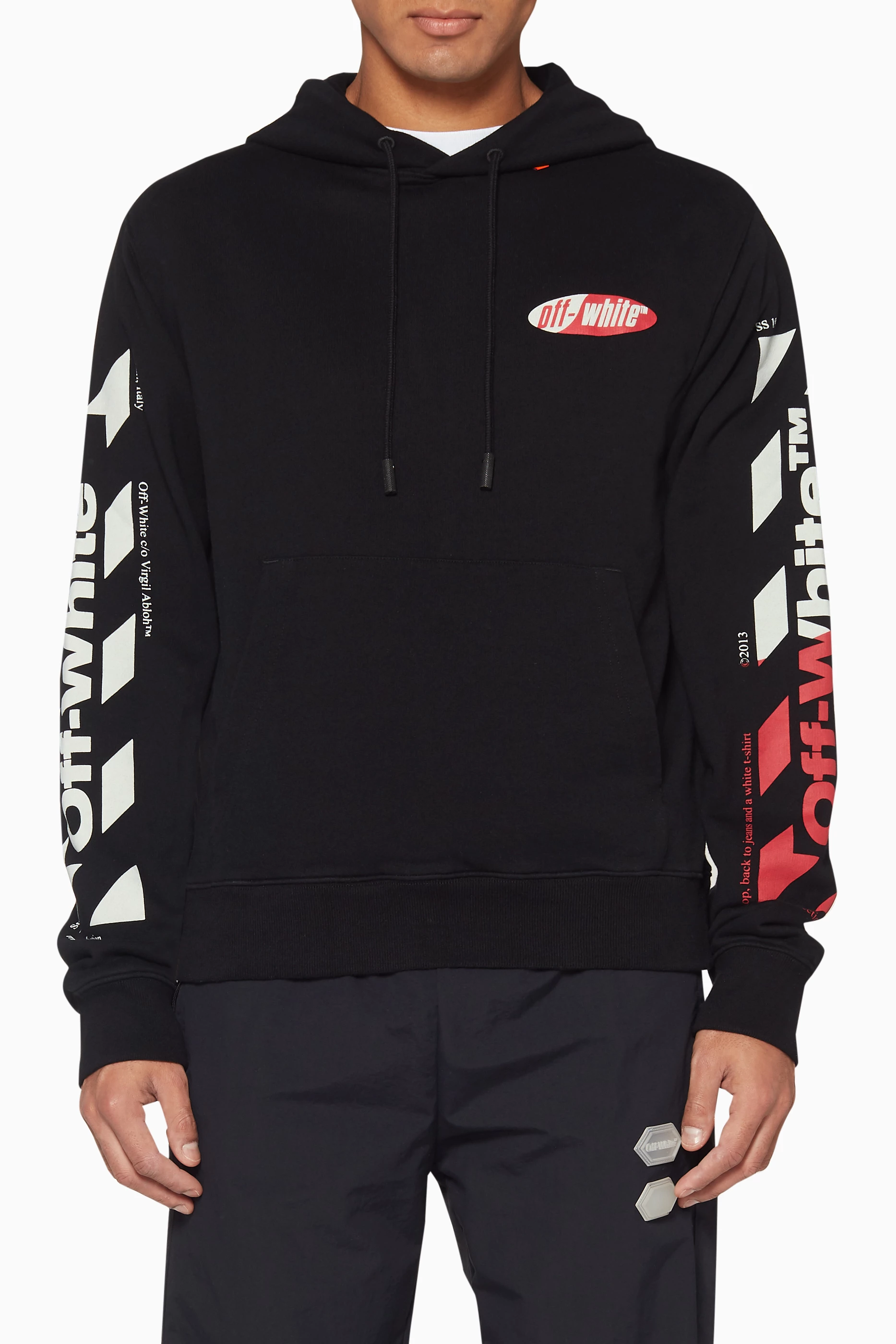 Buy Off White Black Diagonal Stripe Split Logo Hoodie For Men Online Ounass Saudi