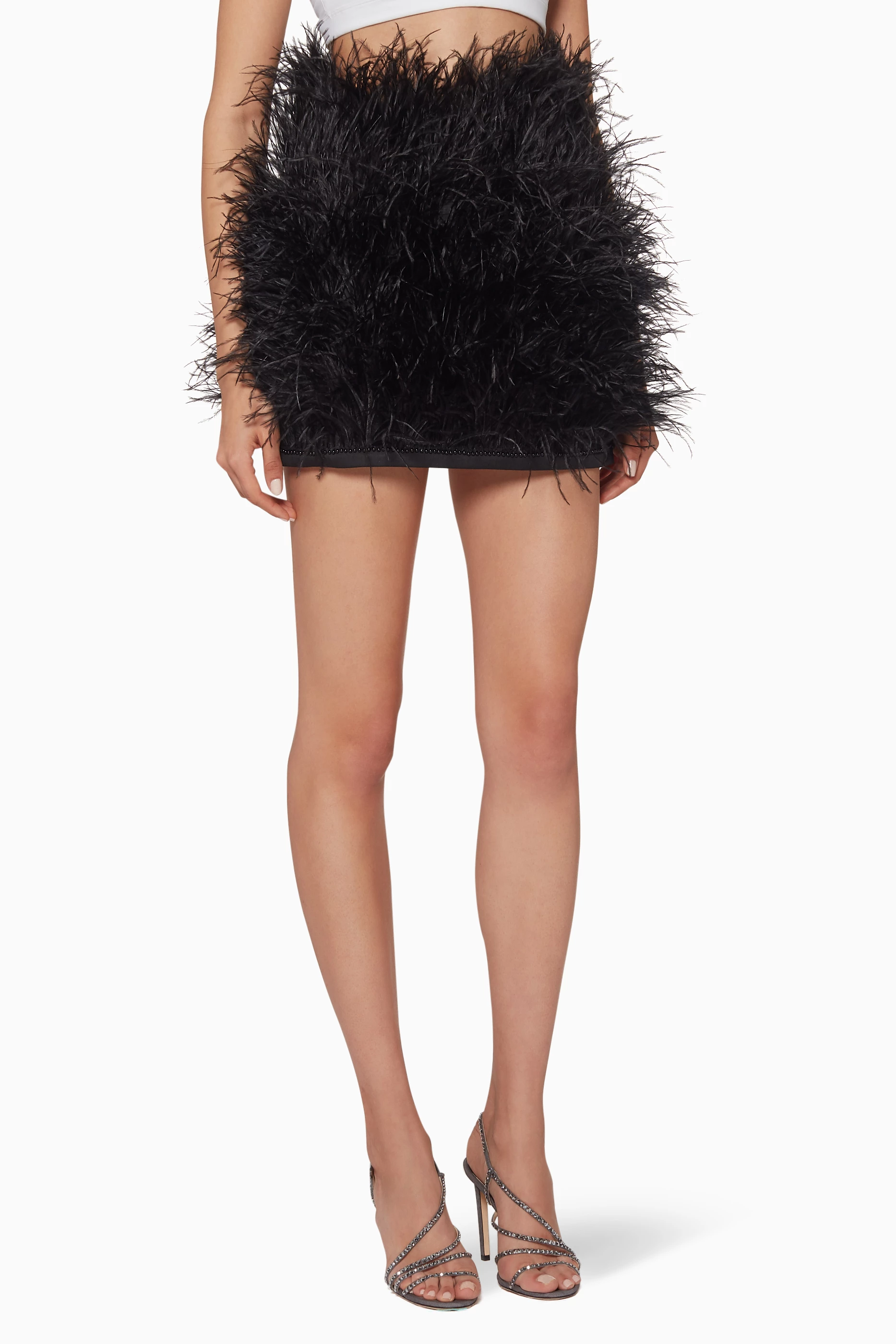 Buy The Attico Black Feather Mini Skirt For Women Online