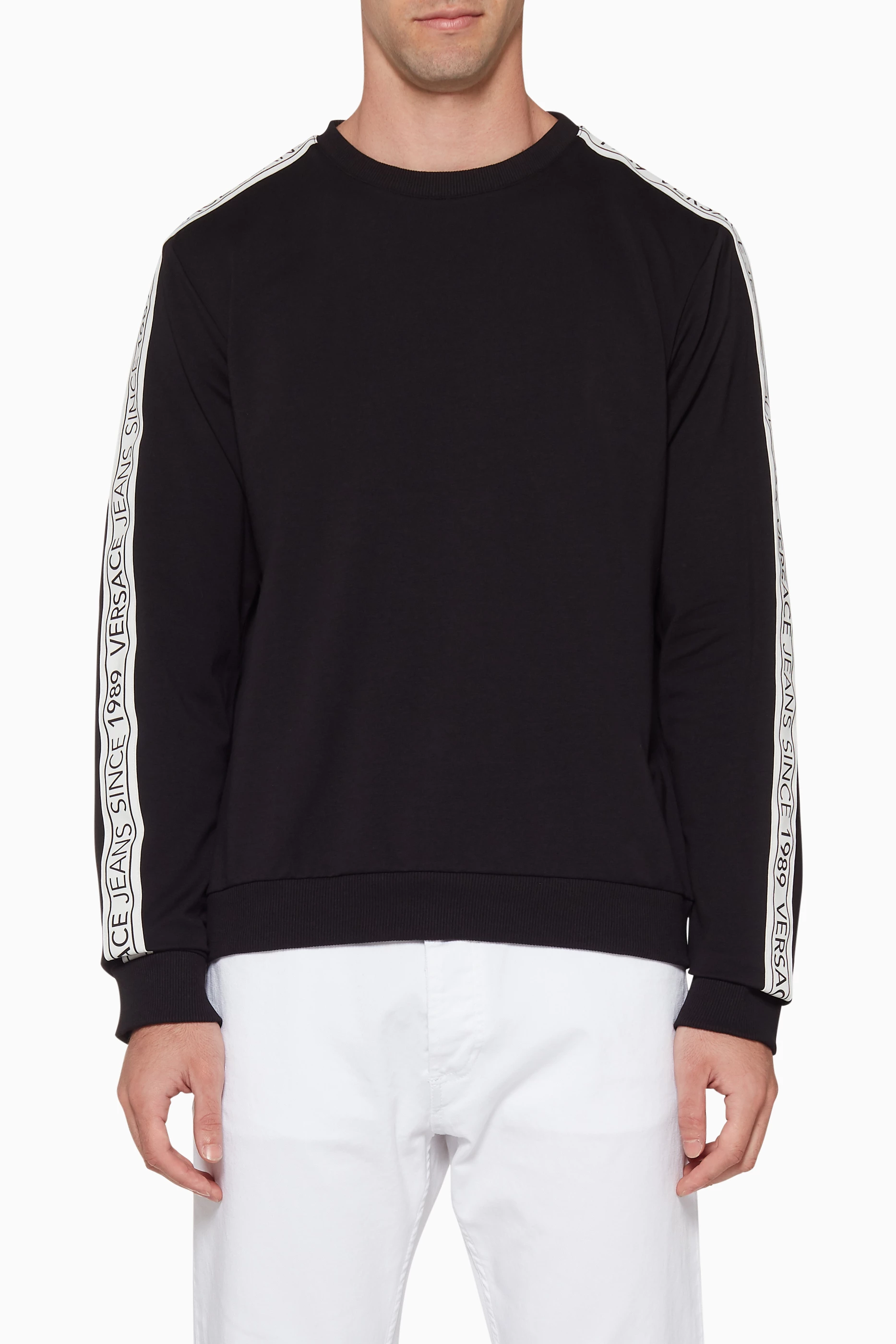 Buy Versace Jeans Black Black Side Panel Logo Sweatshirt For Men Online Ounass Saudi