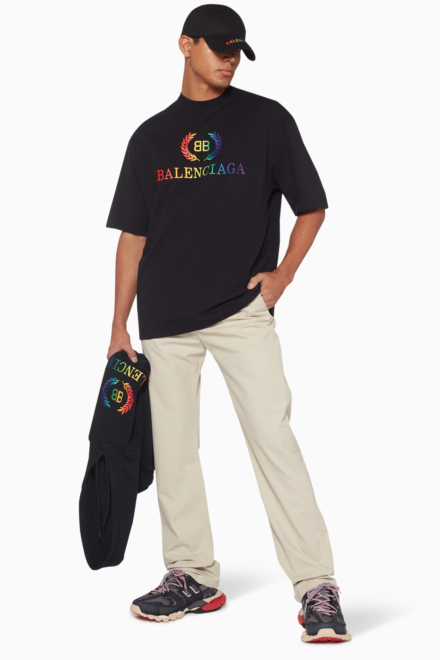 Buy Balenciaga Black Rainbow Logo Print T-Shirt For Men Online