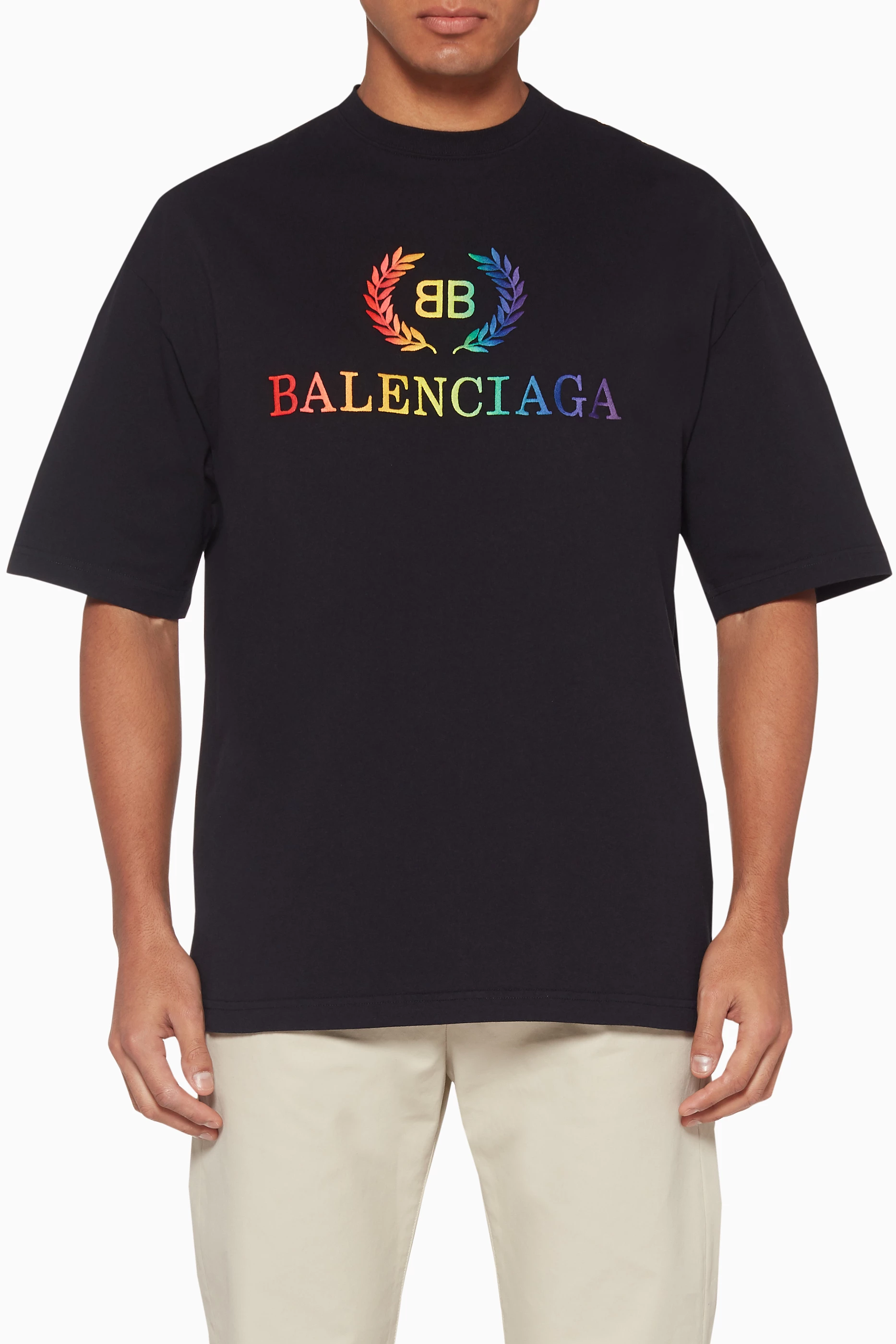 Buy Balenciaga Black Rainbow Logo Print T Shirt For Men Online Ounass Saudi