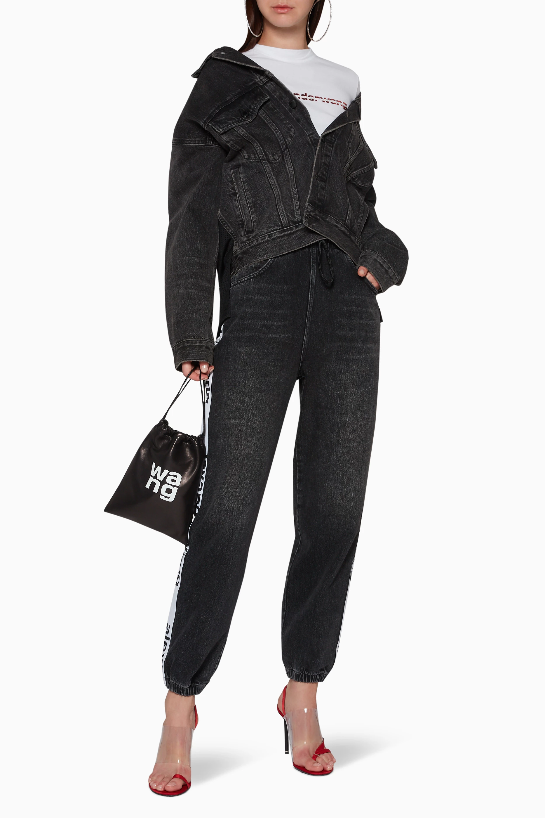 Buy Alexander Wang Grey Game Hybrid Denim Jacket For Women