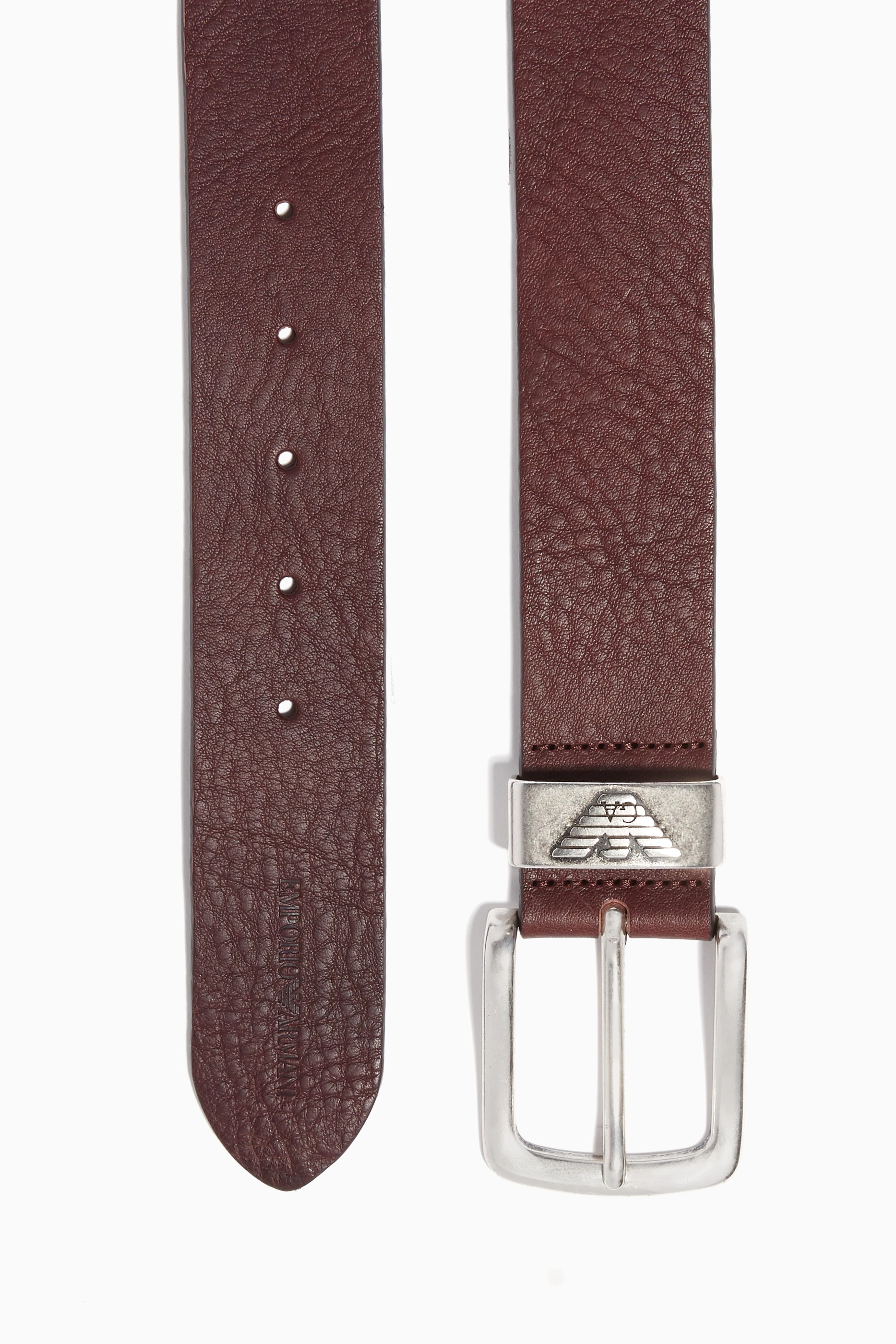 Buy Emporio Armani Brown Metal Pin-Buckle Leather Belt For Men