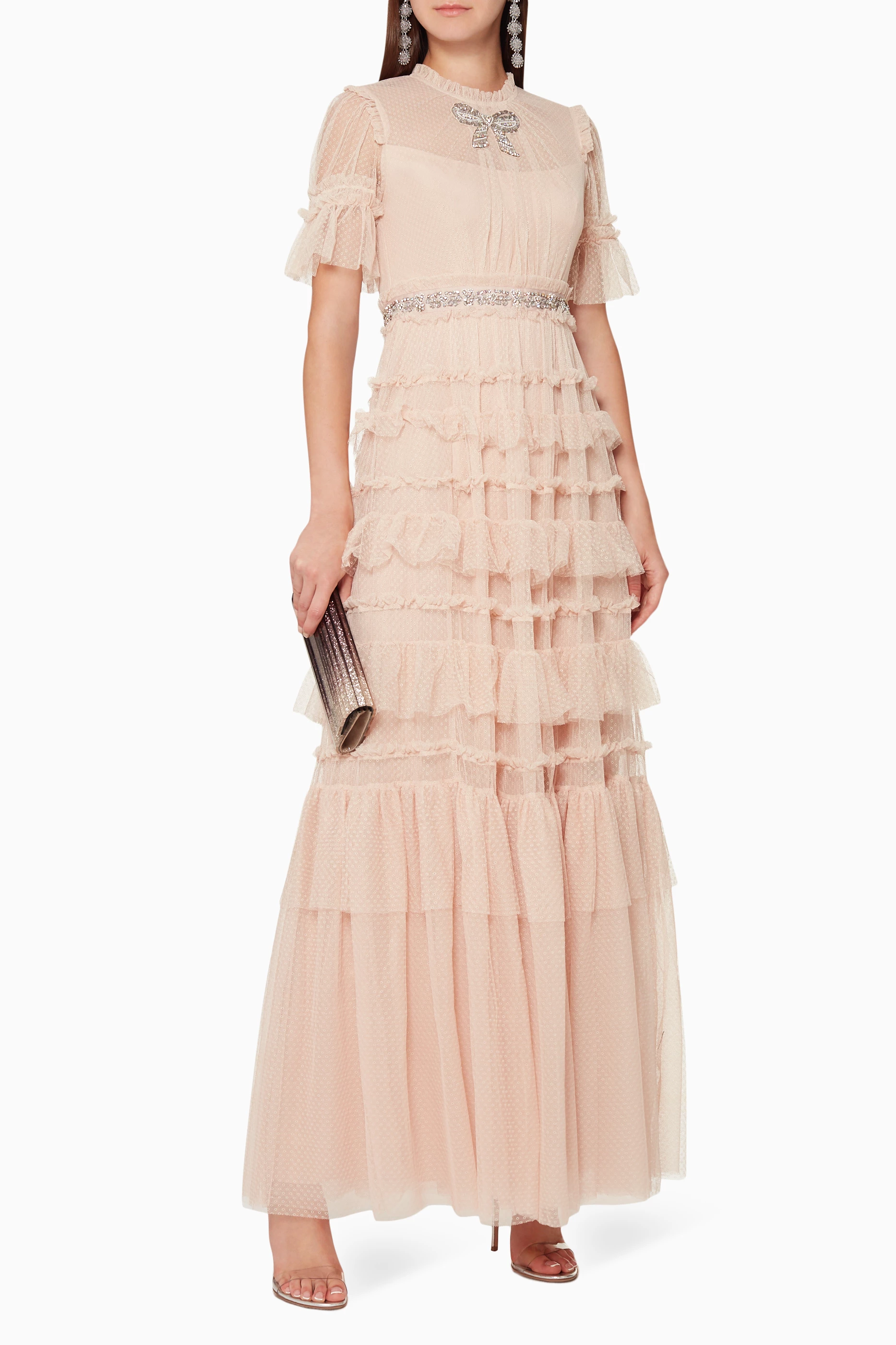 Buy Needle Thread Pink Embellished Bow Gown For Women Online Ounass Saudi
