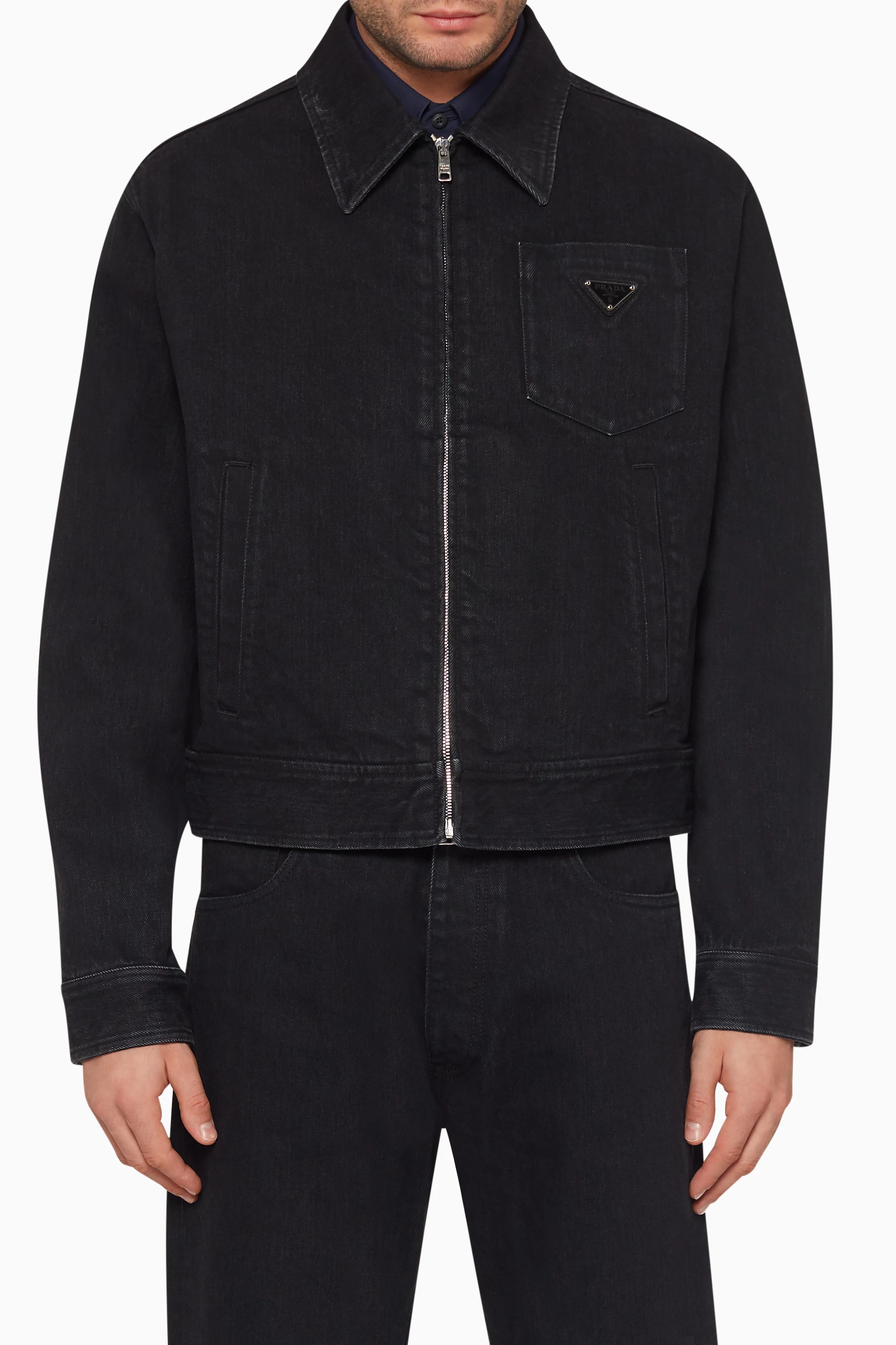 Buy Prada Black Logo Short Denim Jacket For Men Online | Ounass Saudi