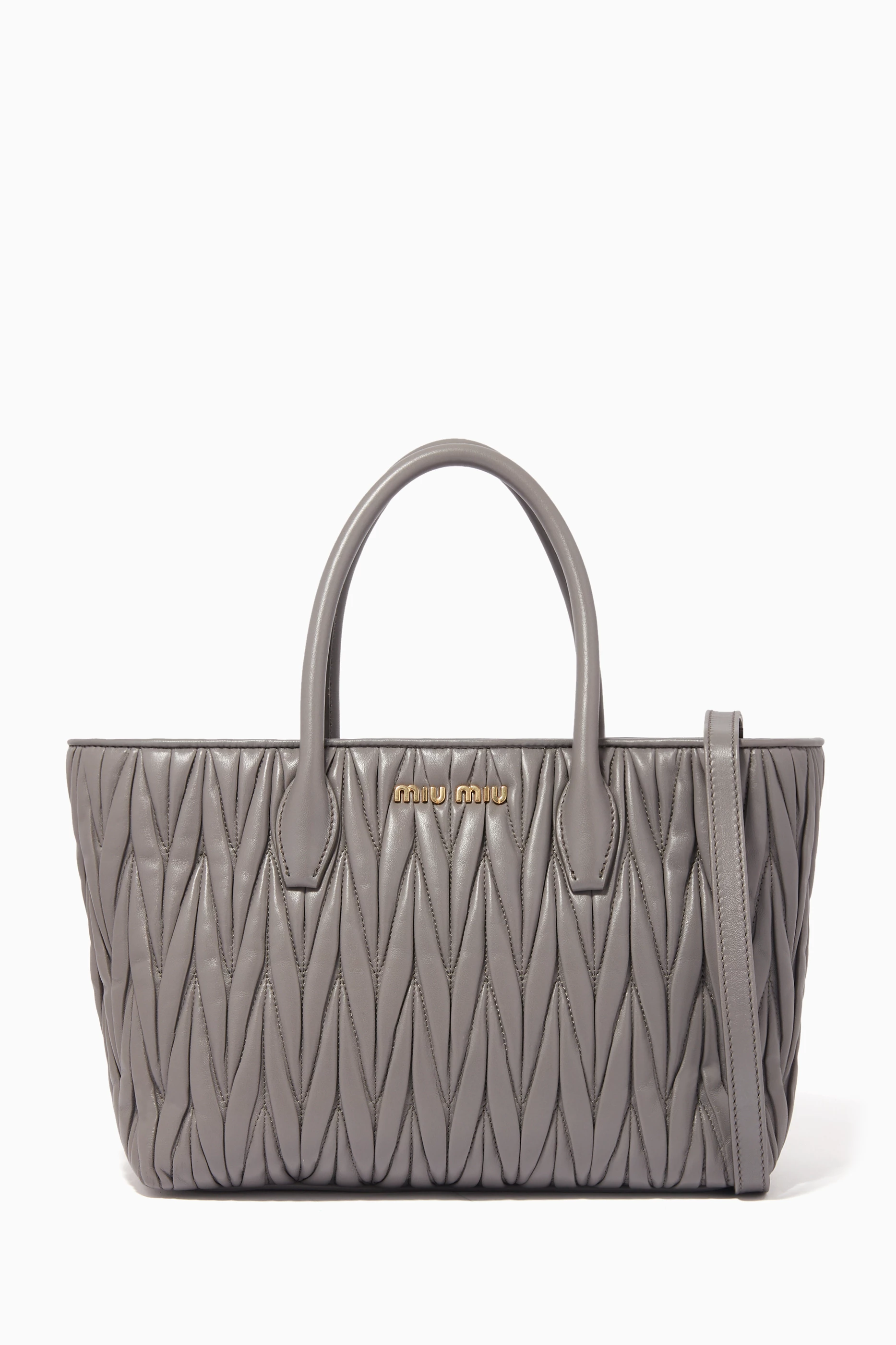 Buy Miu Miu Grey Matelasse Nappa Leather Tote Bag For Women