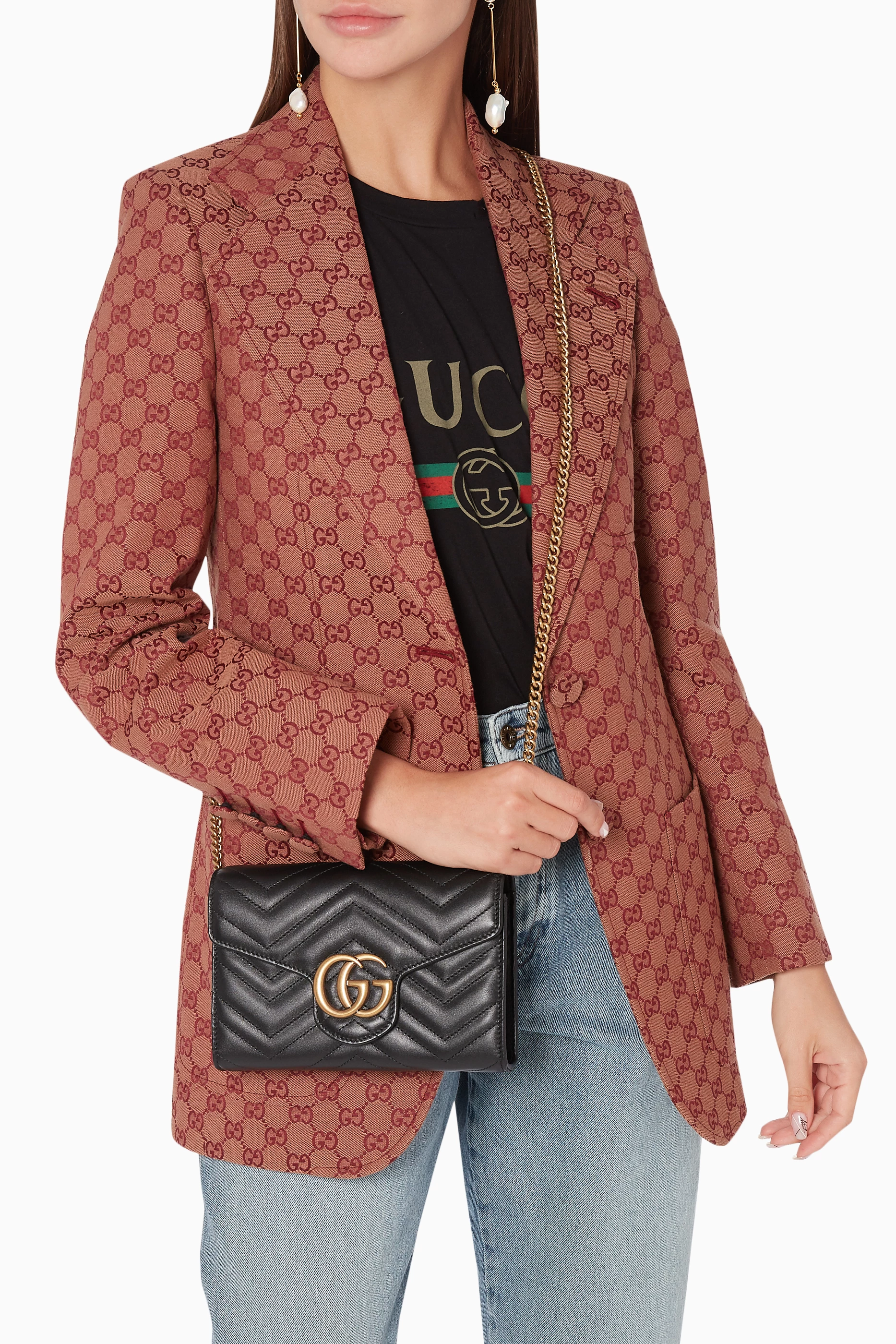 Buy Gucci Black GG Marmont Chevron Quilted Wallet on Chain For Women Online Ounass Saudi