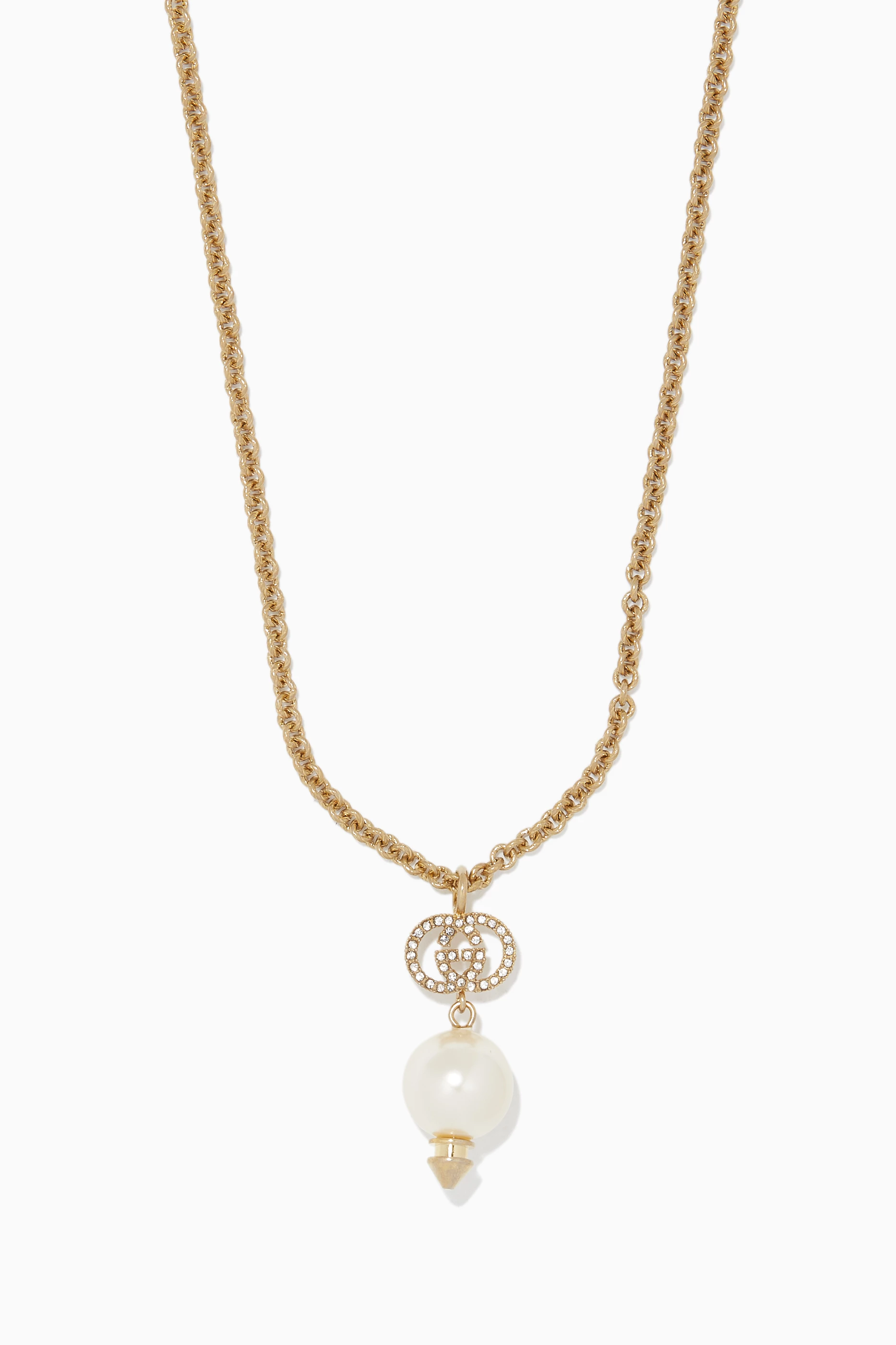 Buy Gucci White Interlocking G Faux Pearl Necklace For Women