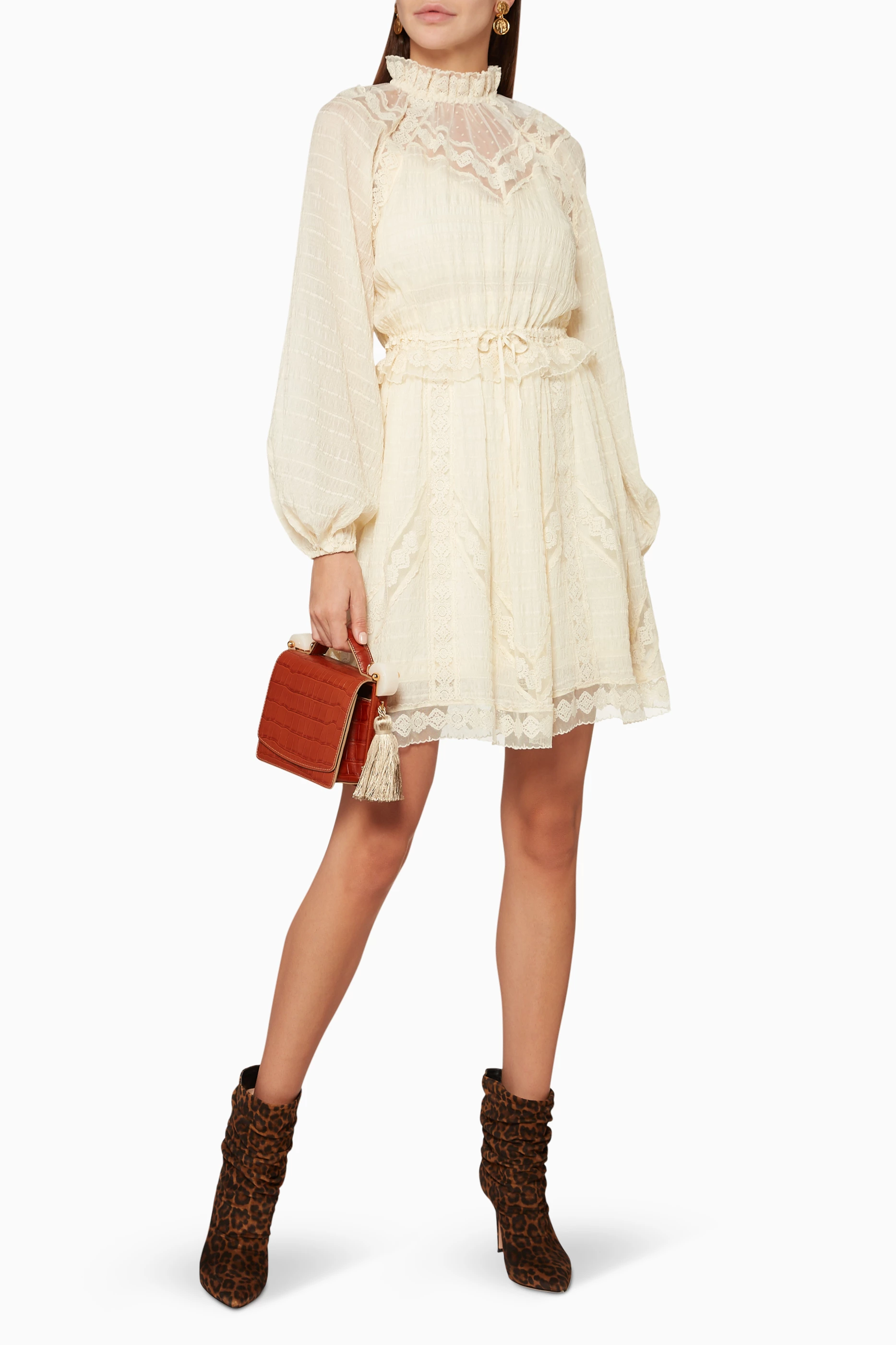 Buy Zimmermann Neutral Sabotage Lace Mini Dress For Women Online Ounass Saudi