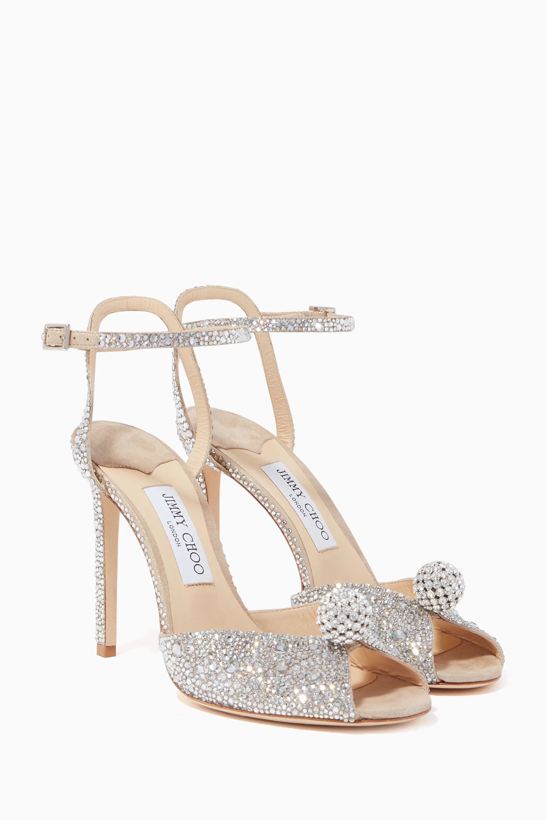 Buy Jimmy Choo Neutral Sacora 100 Crystal Suede Sandals For Women Online Ounass Saudi