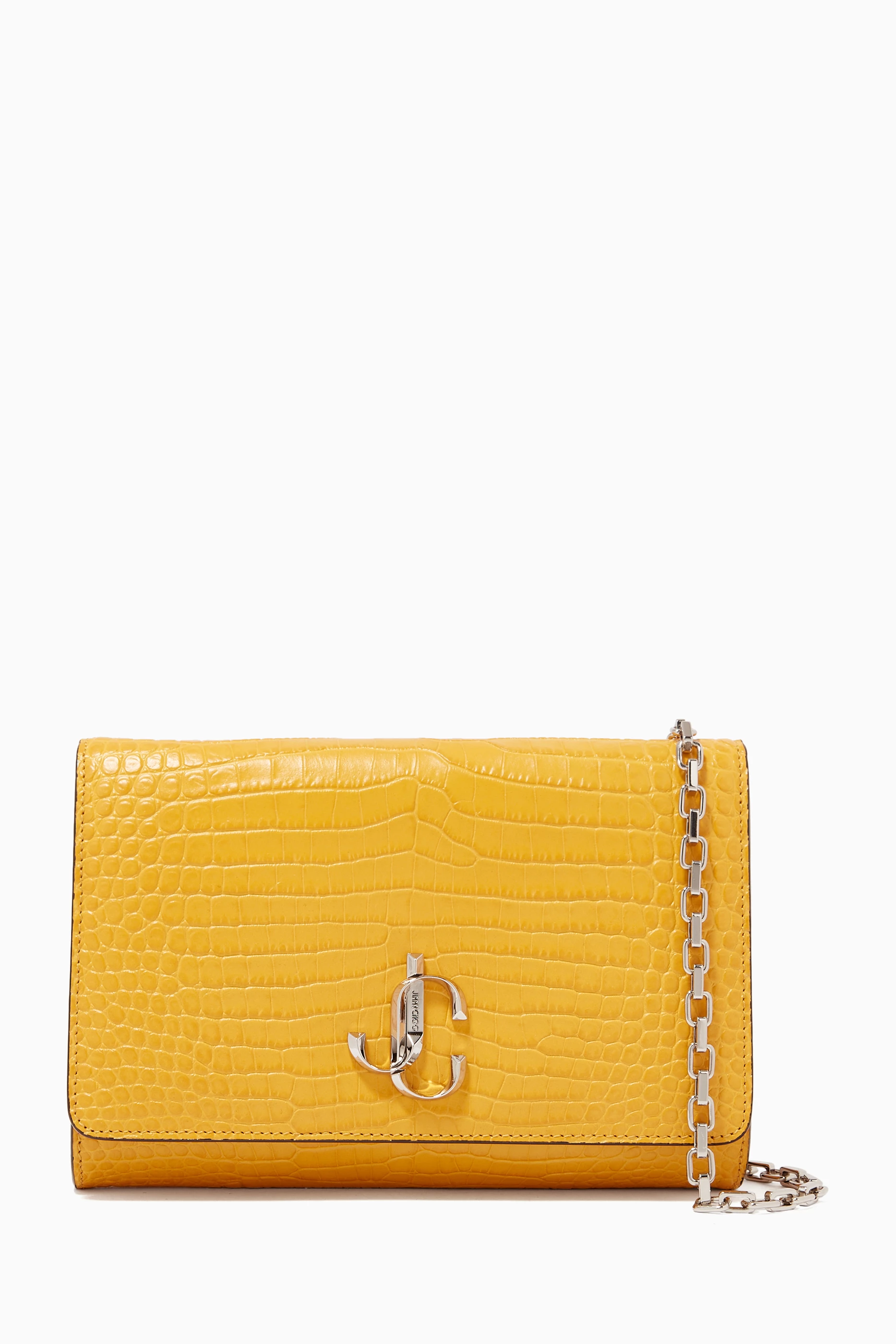 Buy Jimmy Choo Yellow Varenne Clutch Bag in Croc-Embossed Leather