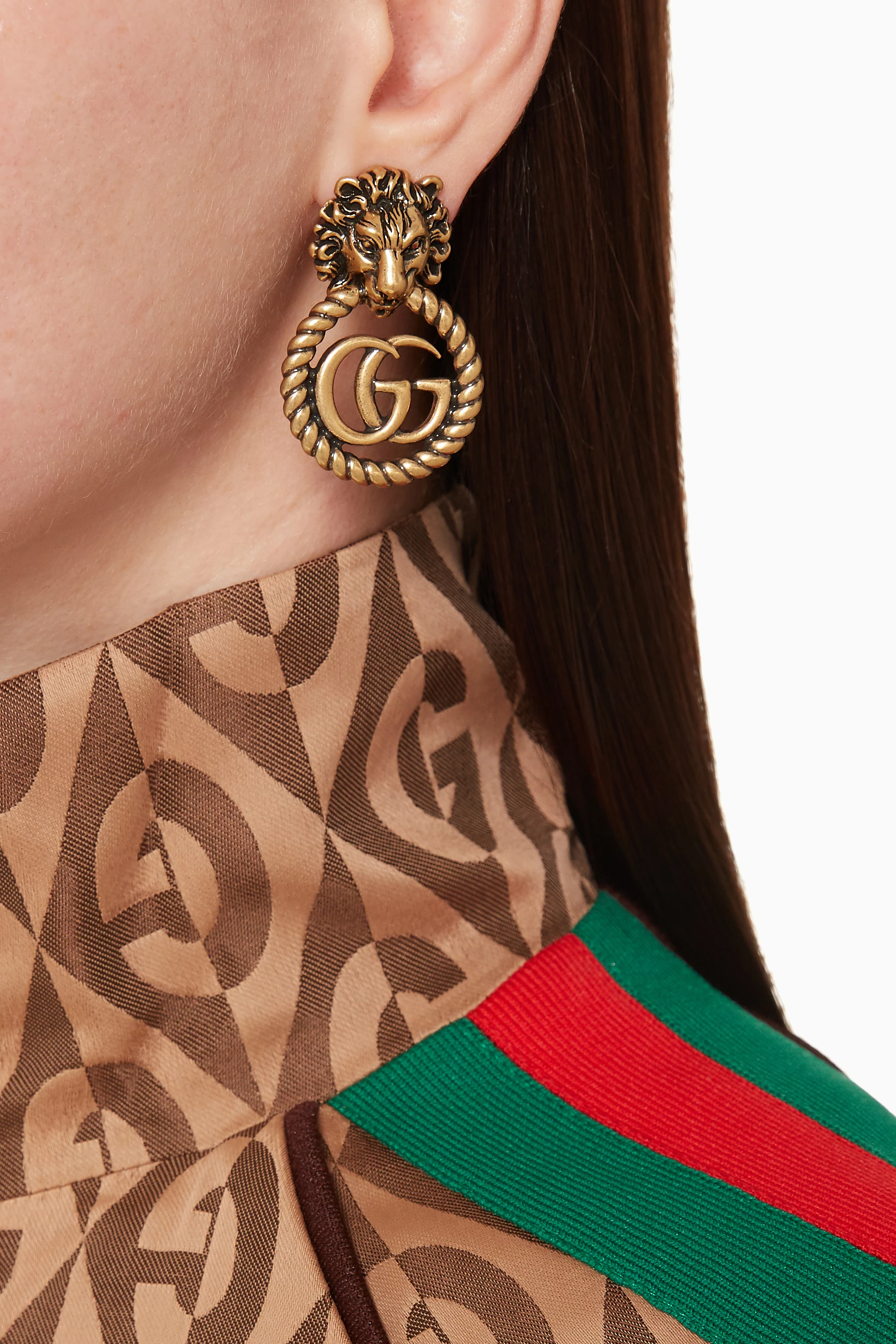 Buy Gucci Gold Lion Head Logo Earrings For Women Online Ounass Saudi
