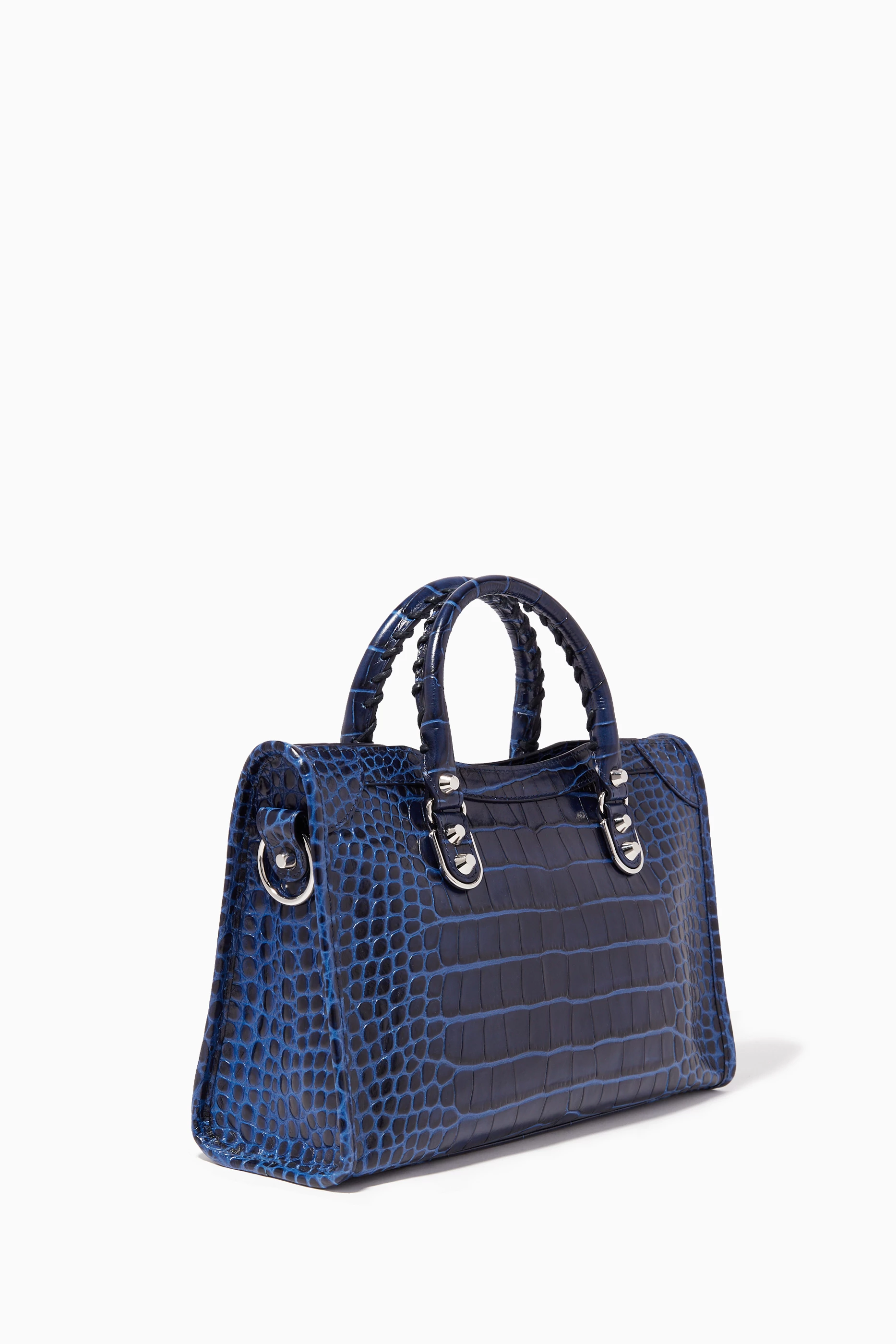 バッグ BALENCIAGA BB CROCO MINI BOATON BAG Buy Balenciaga Blue Small Crocodile-Embossed Classic Metallic Edge