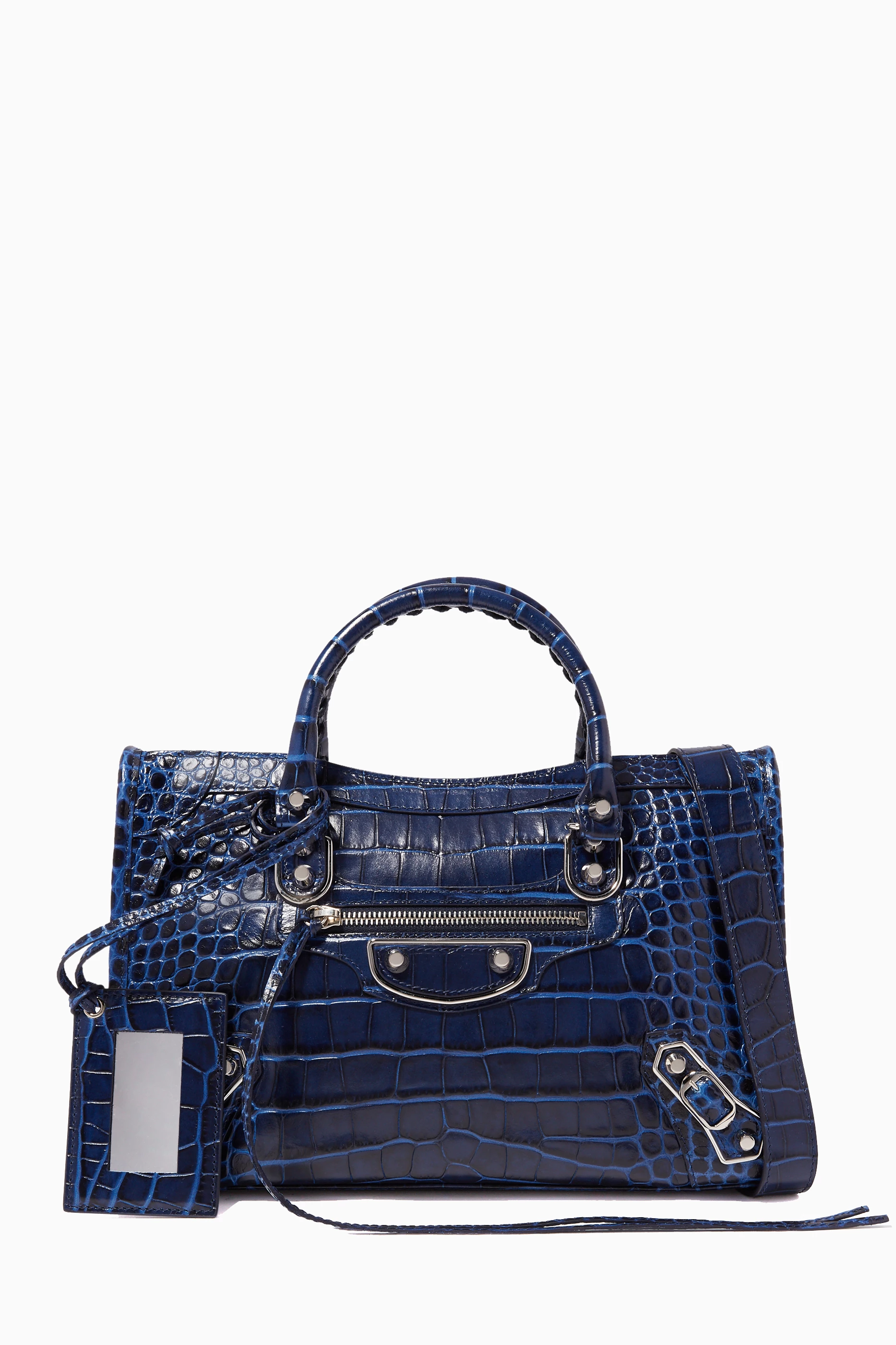 Buy Balenciaga Blue Small Crocodile Embossed Classic Metallic Edge City Bag For Women Online Ounass Saudi