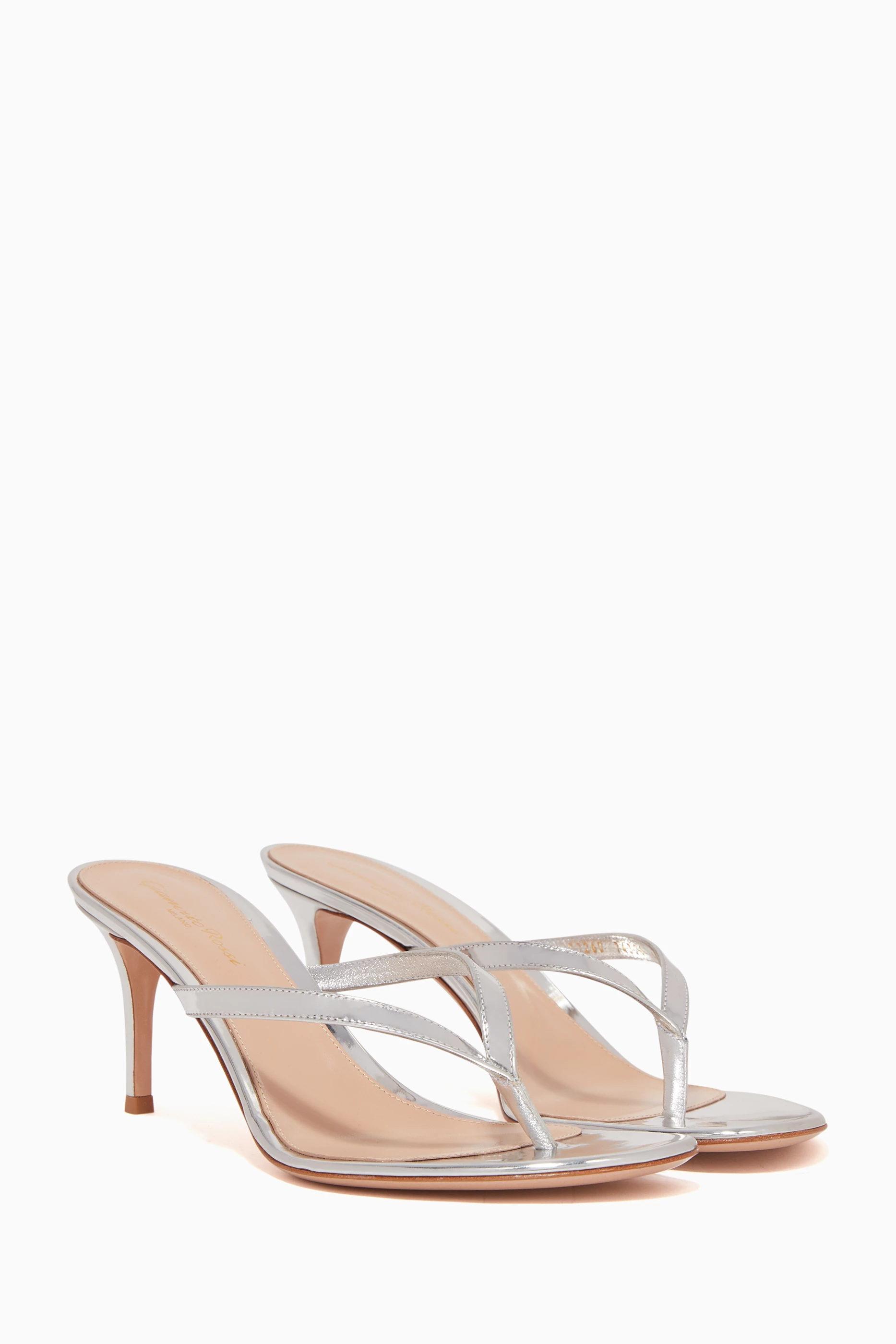 Buy Gianvito Rossi Silver Calypso 70 Mirror Leather Sandals For Women Online Ounass Saudi