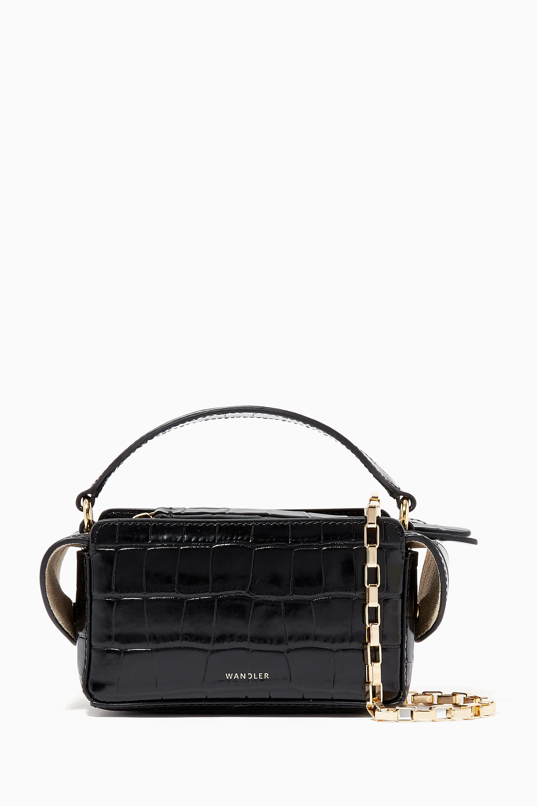 Buy Wandler Black Yara Box Crocodile Embossed Bag For Women Online Ounass Saudi