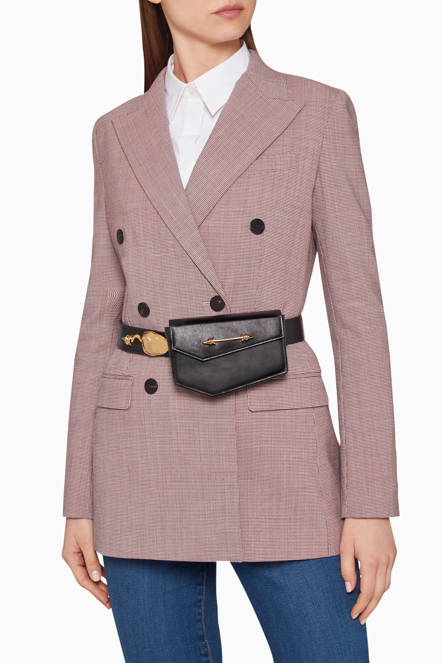 Buy Okhtein Black Snake Strich Leather Belt Bag For Women Online Ounass Saudi
