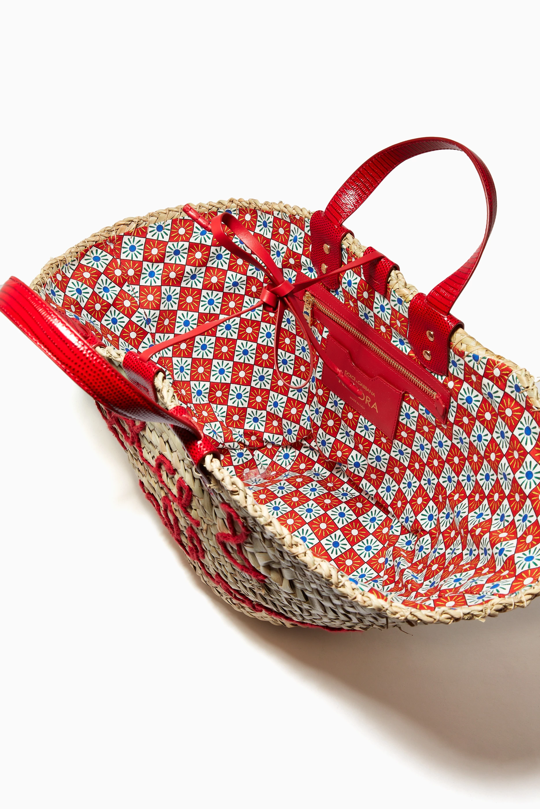 Buy Dolce & Gabbana Red Kendra Coffa Bag in Braided Straw