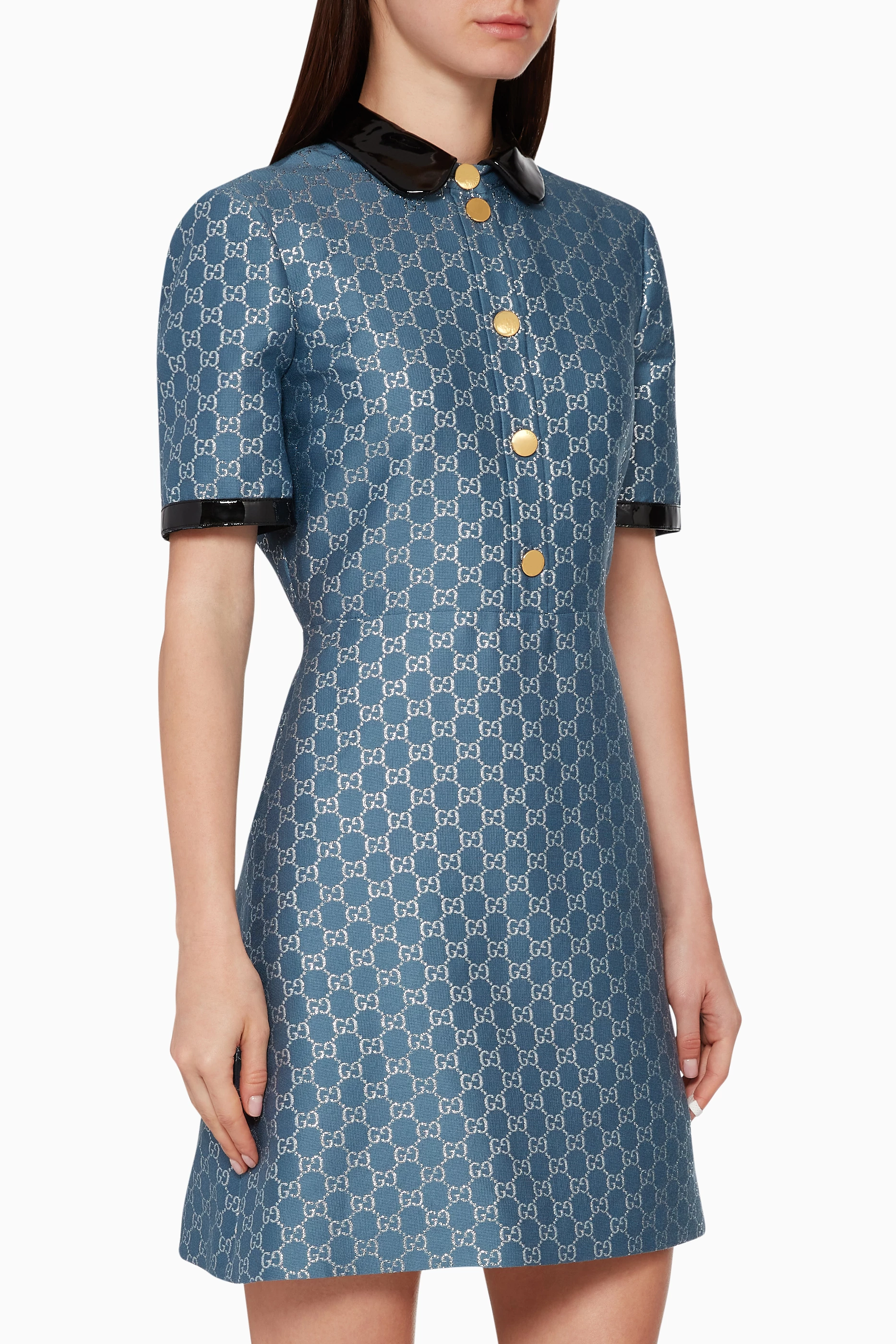 blue gucci dress Buy Leather-Trimmed GG Lamé For Women Online dress-holidaysale1219 Forever a backless girl Colour:Old Gold Lea / Stretch