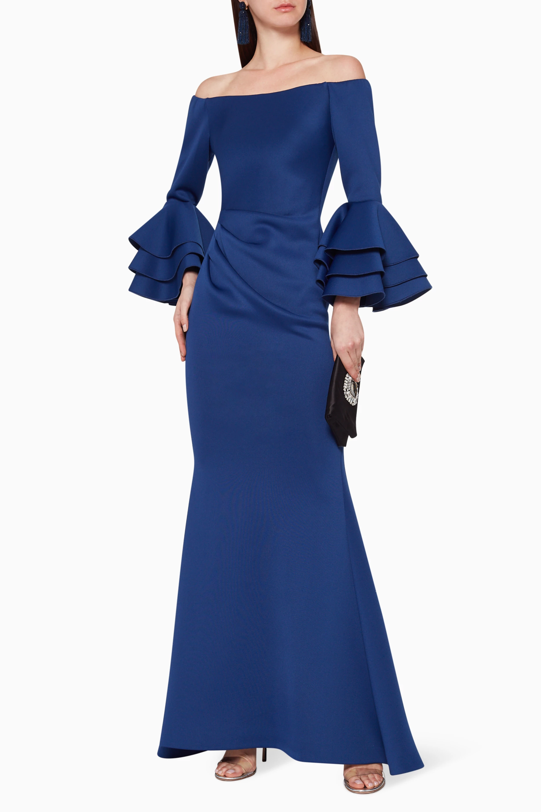 Jovani off shoulder bell sleeve gown cheap