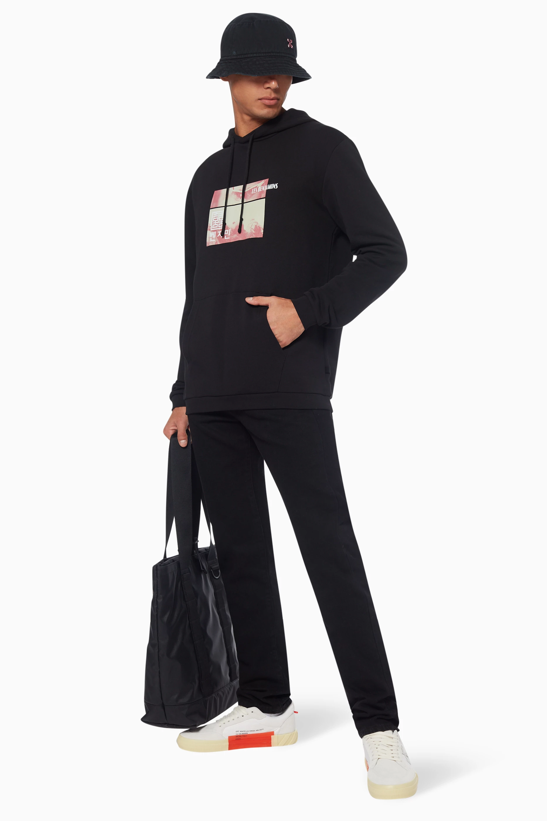 Buy Les Benjamins Black Graphic Print Basic Hoodie For Men Online Ounass Saudi