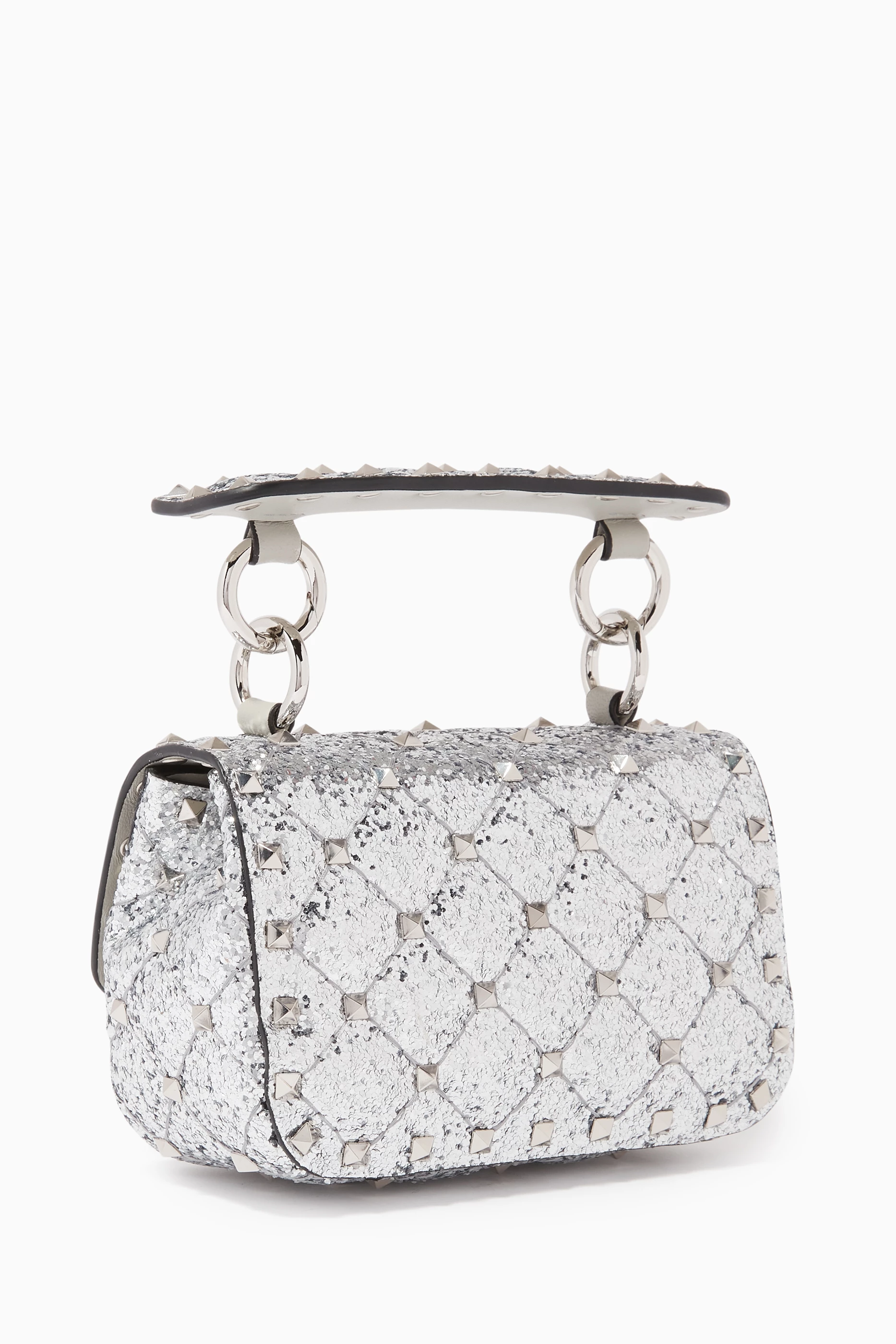 Buy Valentino Garavani Silver Valentino Garavani Rockstud Bag in Glitter Fabric For Women Online Ounass Saudi