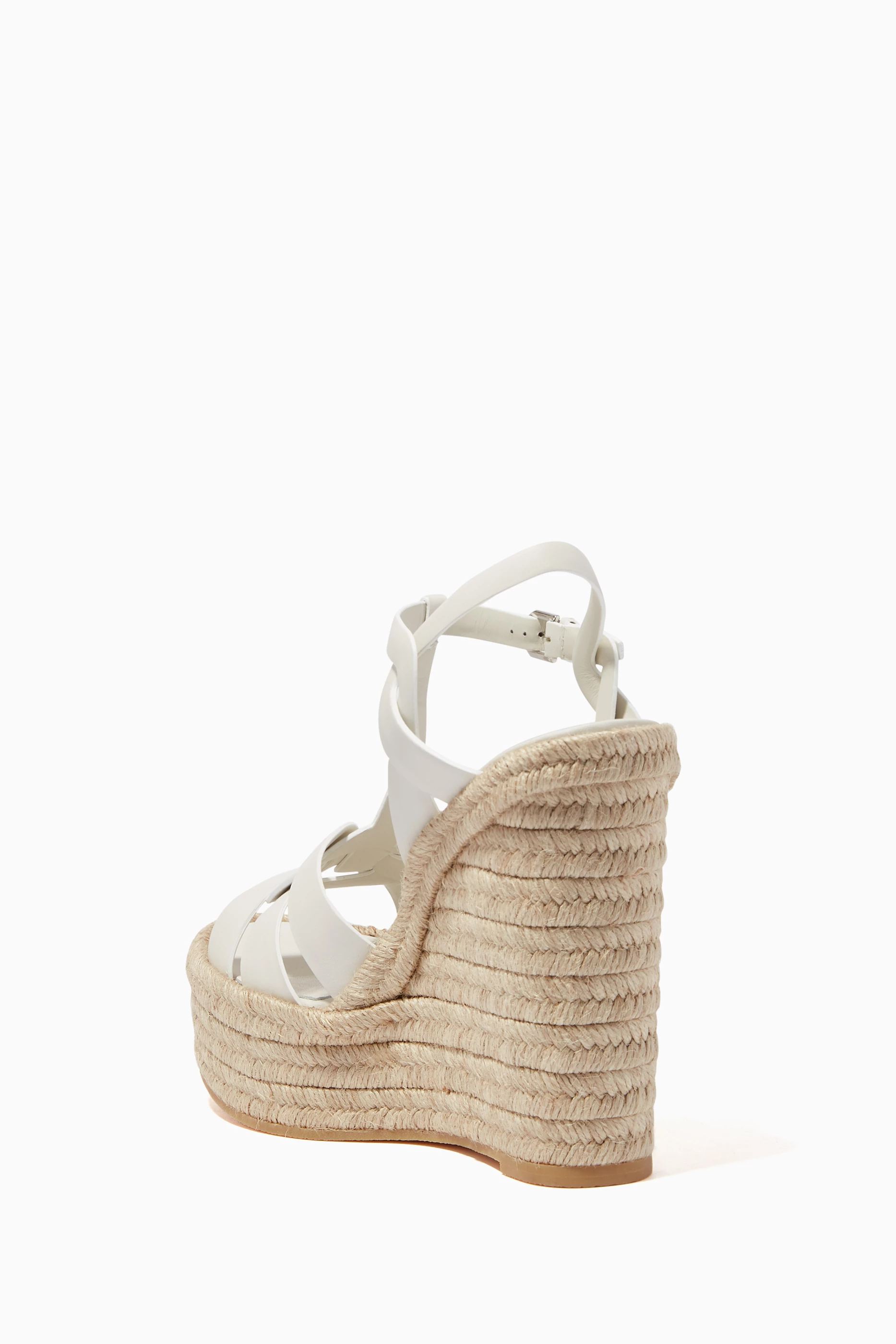 Buy SAINT LAURENT White Tribute 130 Wedge Espadrilles in Smooth Leather For Women Online Ounass Saudi