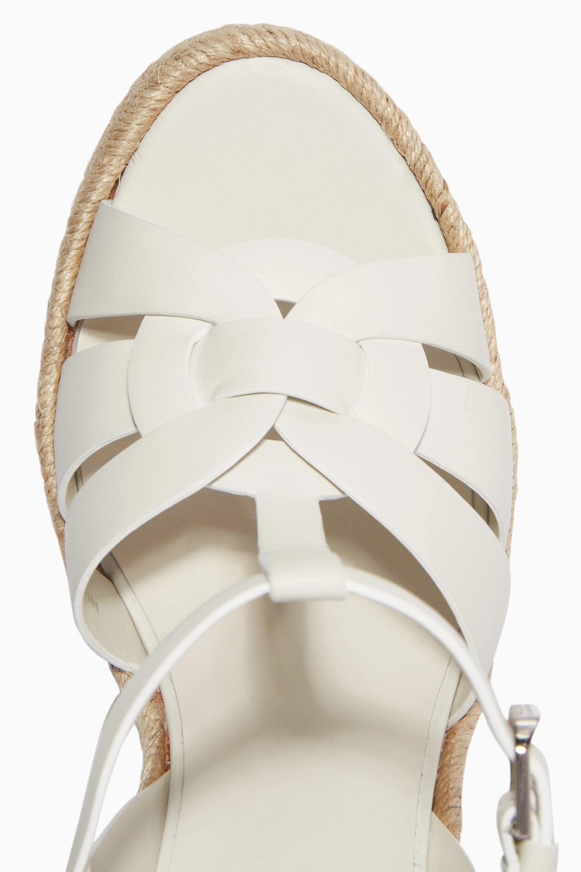 Buy SAINT LAURENT White Tribute 130 Wedge Espadrilles in Smooth Leather For Women Online Ounass Saudi