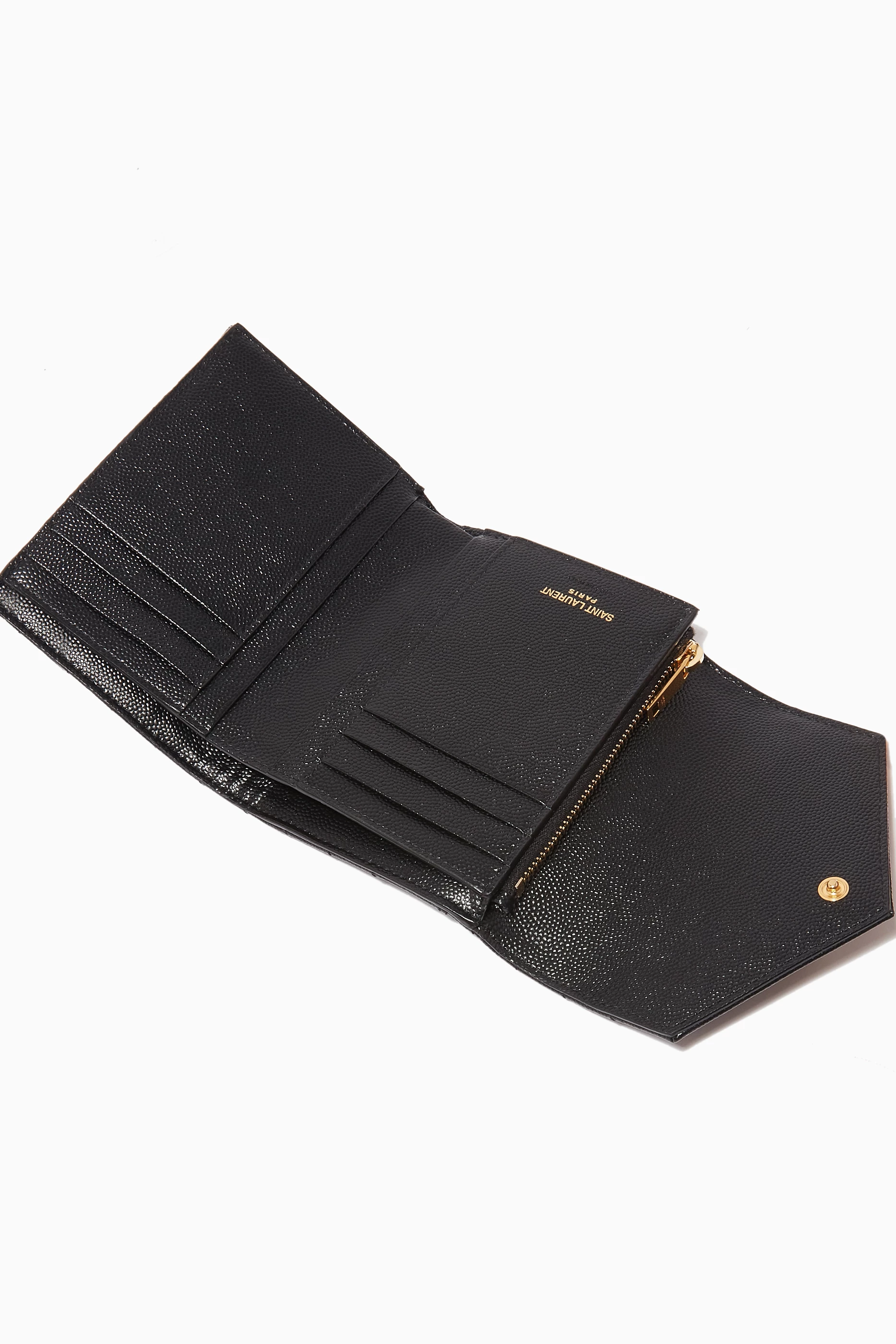 Ysl monogram compact tri fold in grain de poudre embossed leather clearance