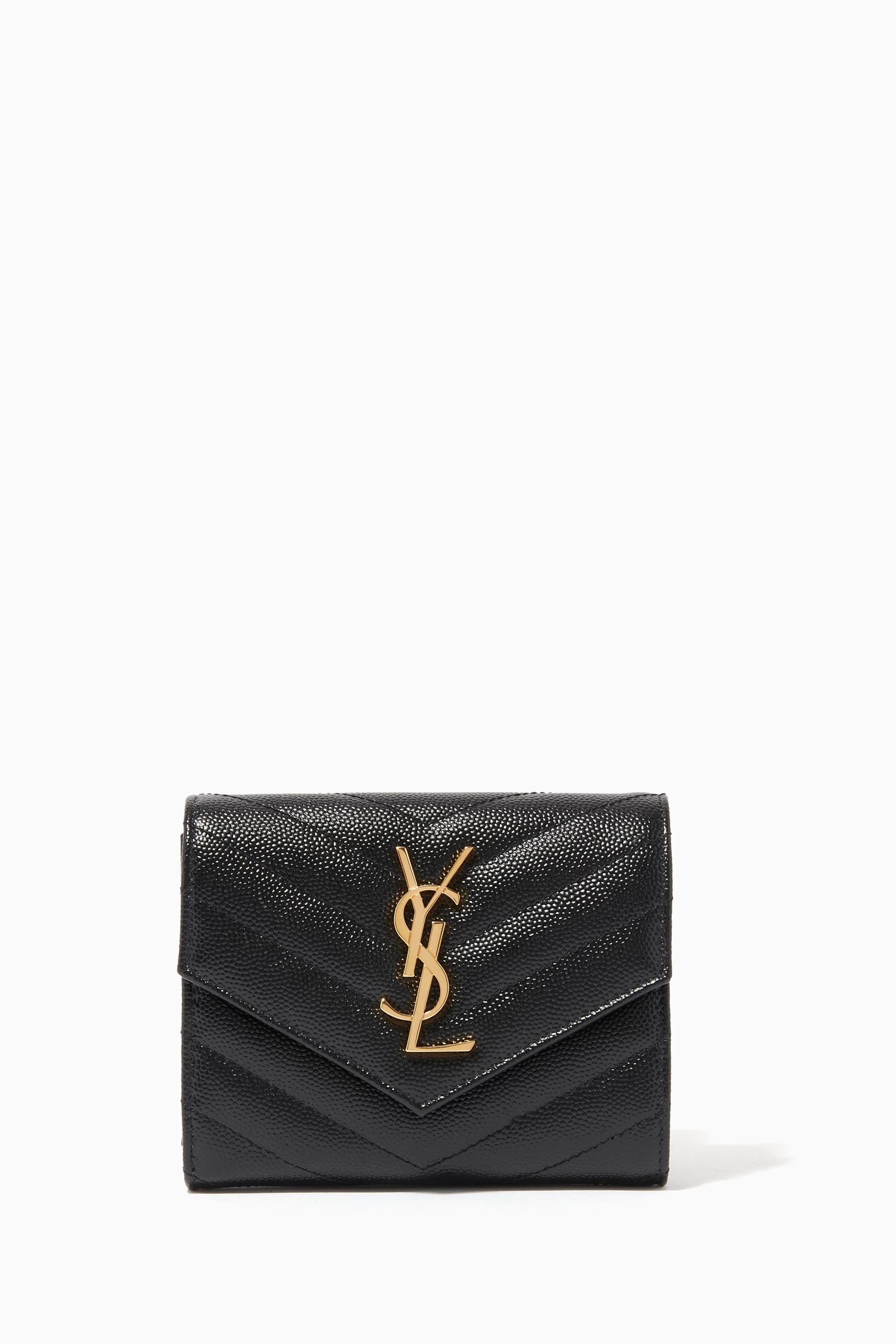 Buy SAINT LAURENT Black Monogram Compact Tri Fold in Grain de Poudre Embossed Leather For Women Online Ounass Saudi