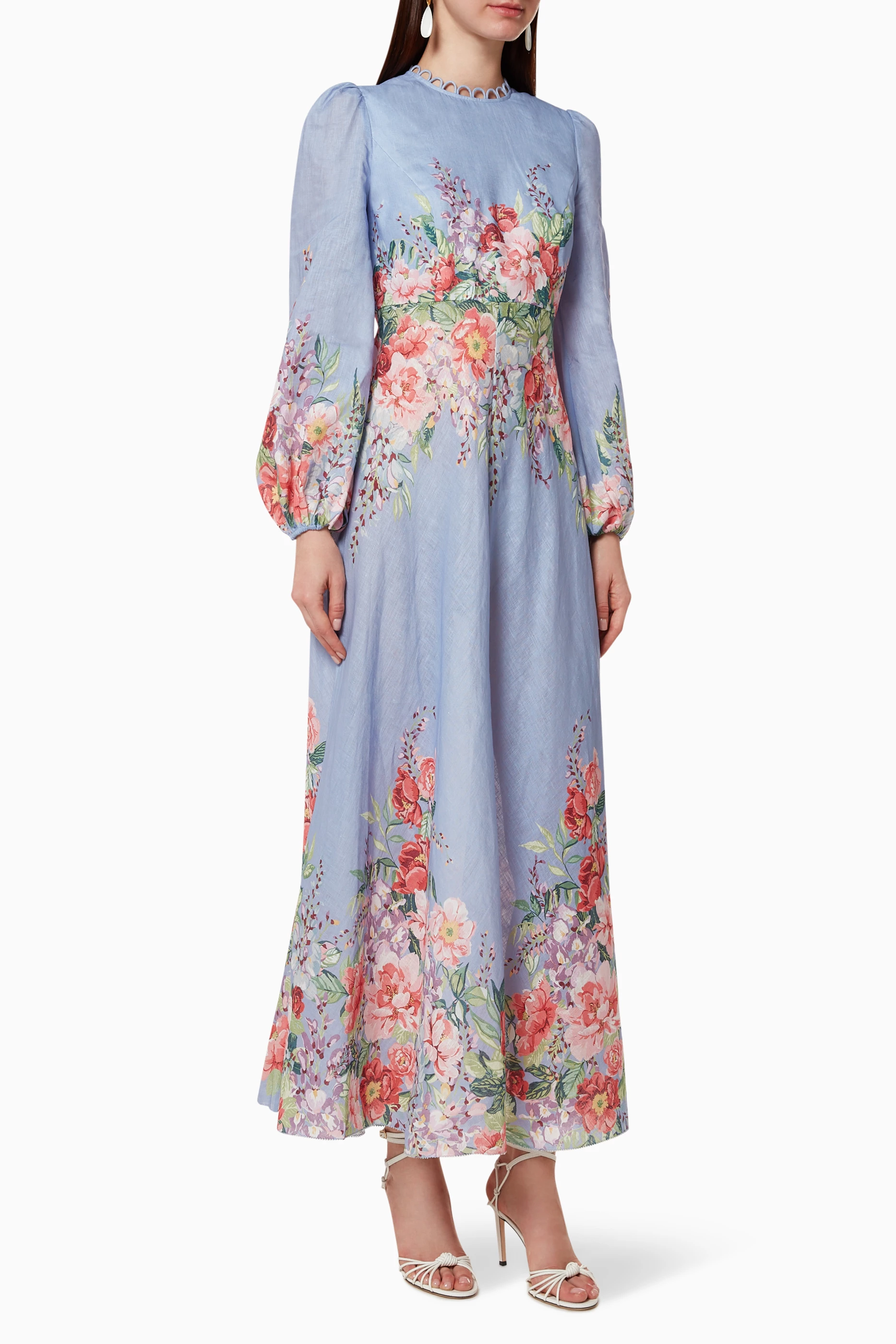 Buy Zimmermann Blue Bellitude Floral Linen Dress For Women