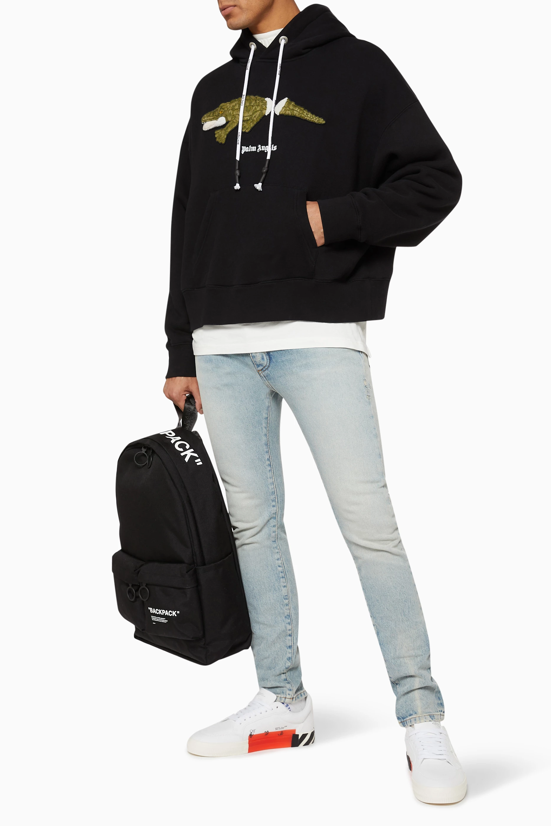 Buy Palm Angels Black Crocodile Embroidered Hoodie For Men