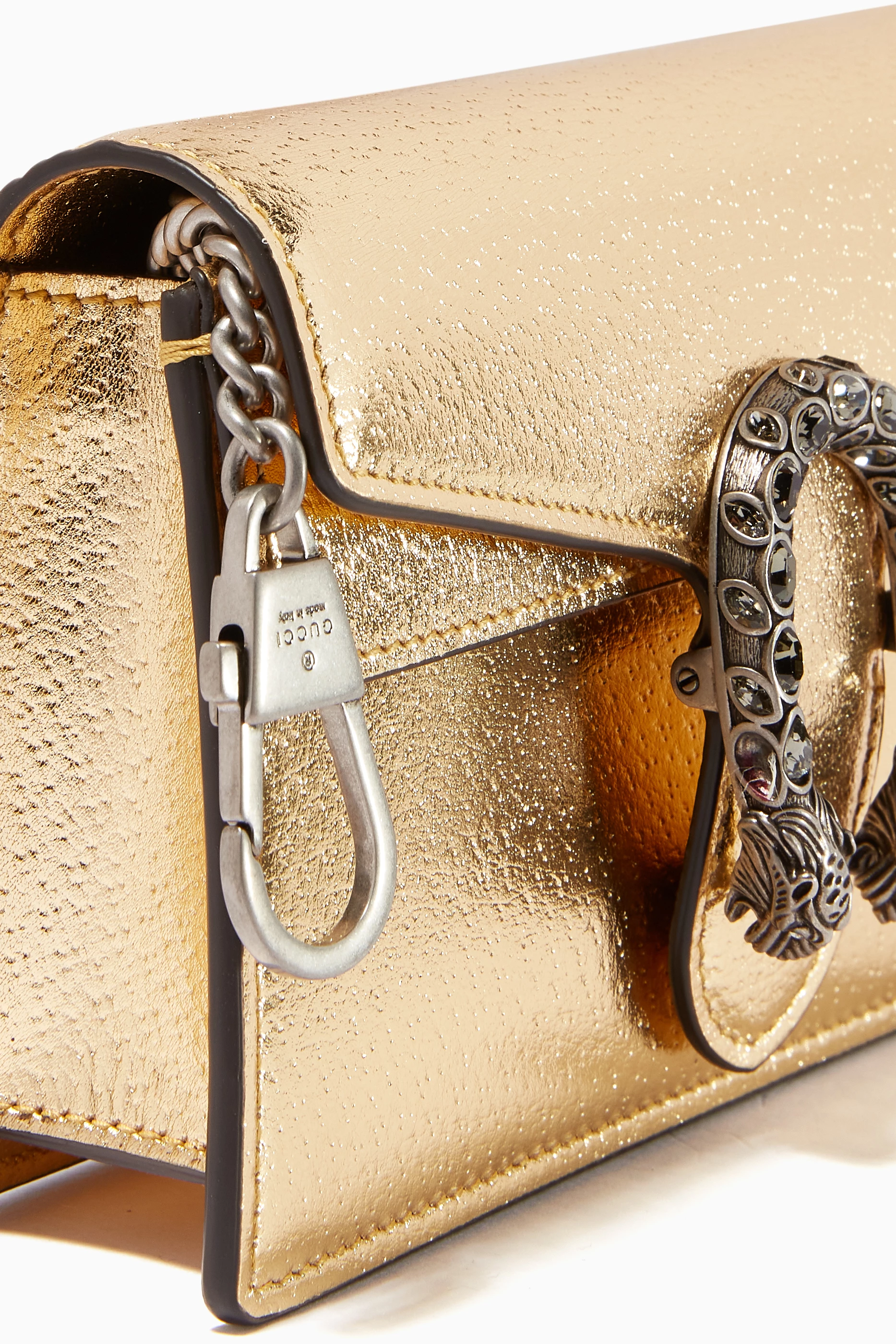 Buy Gucci Gold Super Mini Dionysus Bag in Metallic Leather For