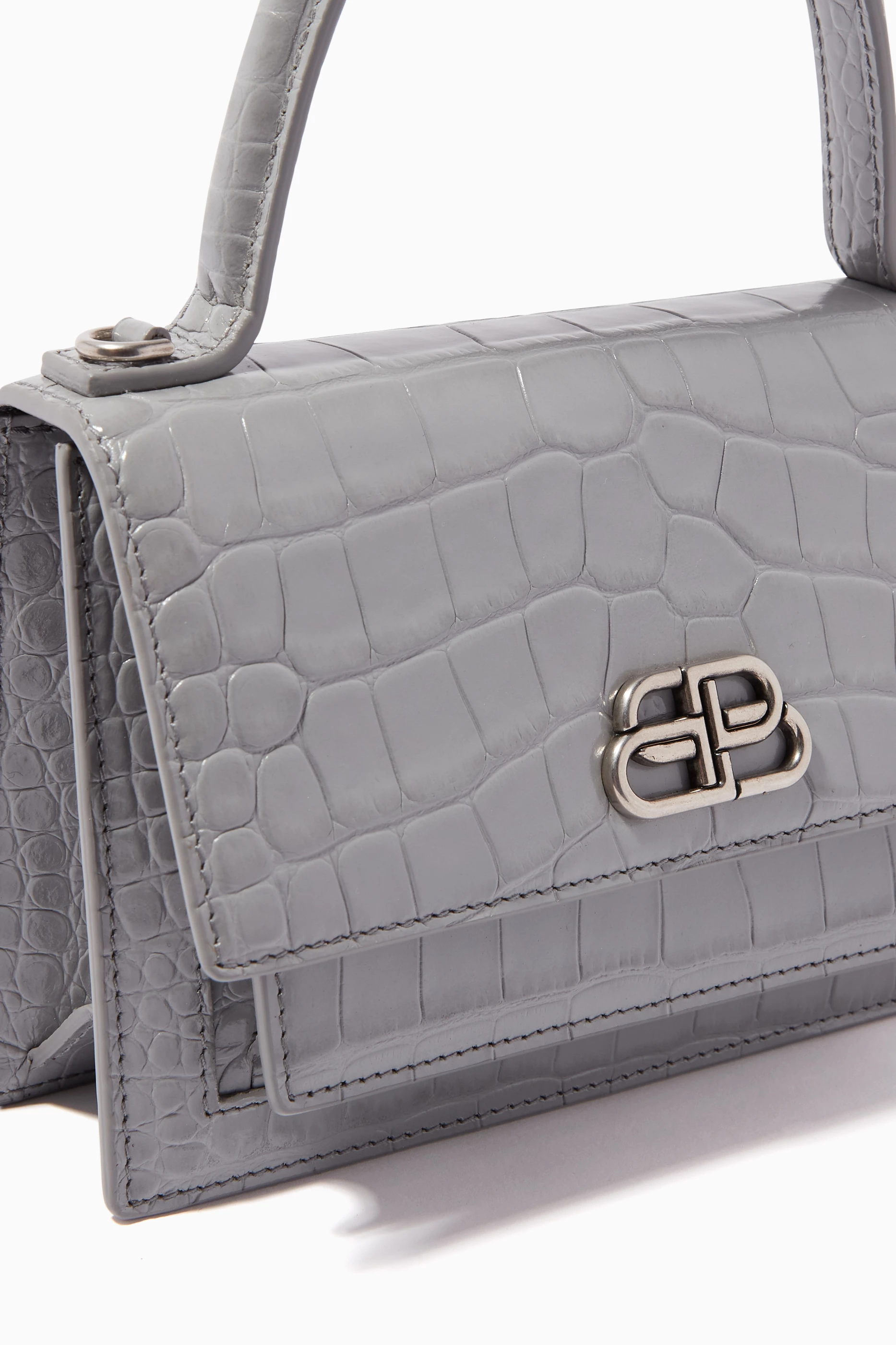 Buy Balenciaga Grey Sharp XS Satchel Shoulder Bag in Shiny Crocodile Embossed Calfskin For Women Online Ounass Saudi