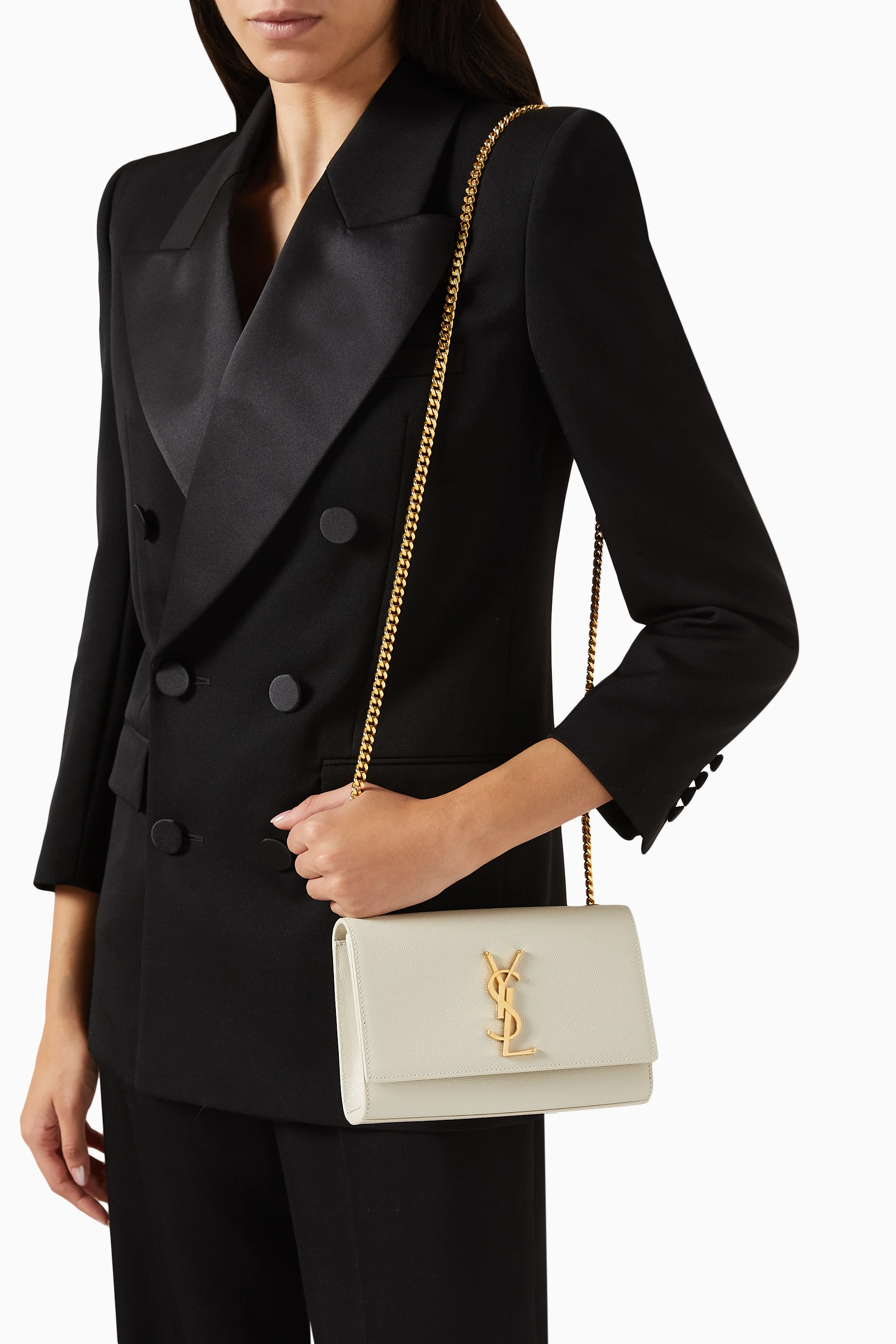 Buy SAINT LAURENT Neutral Small Kate Shoulder Bag in Grain De Poudre Embossed Leather For Women Online Ounass Saudi