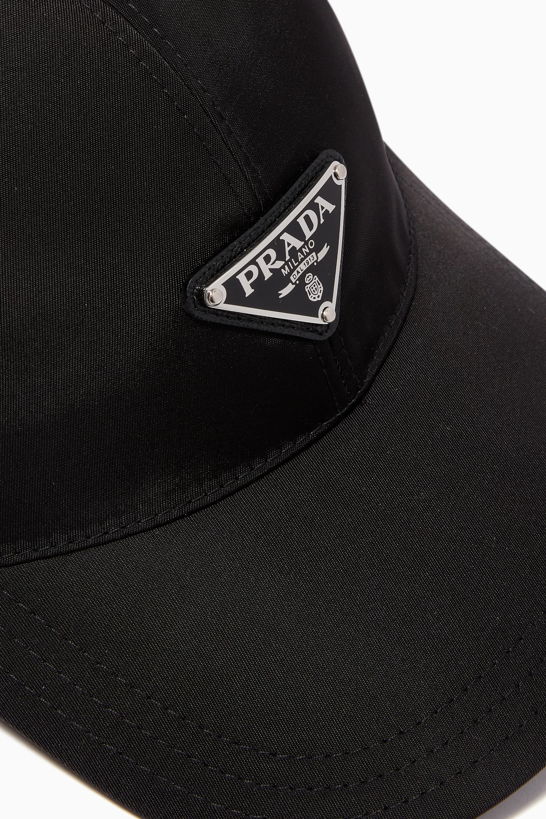 Buy Prada Black Triangle Metal Logo Cap in Nylon For Women