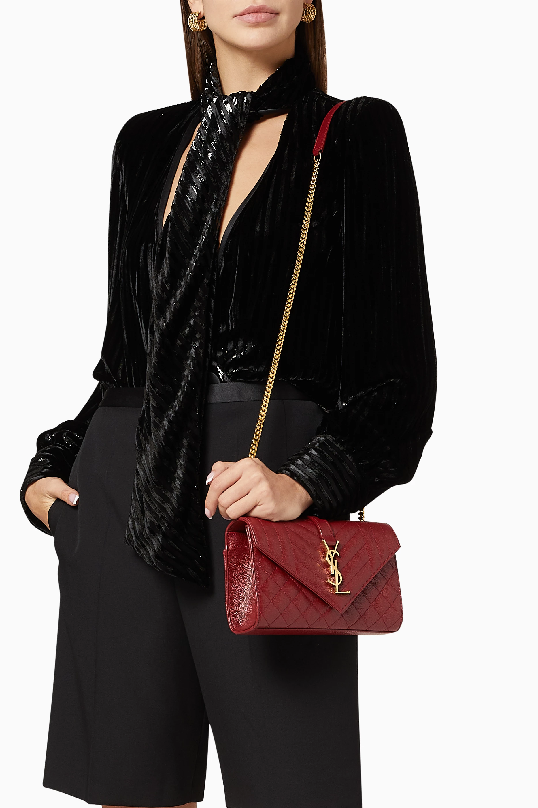 Buy SAINT LAURENT Red Small Envelope Bag in Mix Matelasse Embossed Leather For Women Online Ounass Saudi