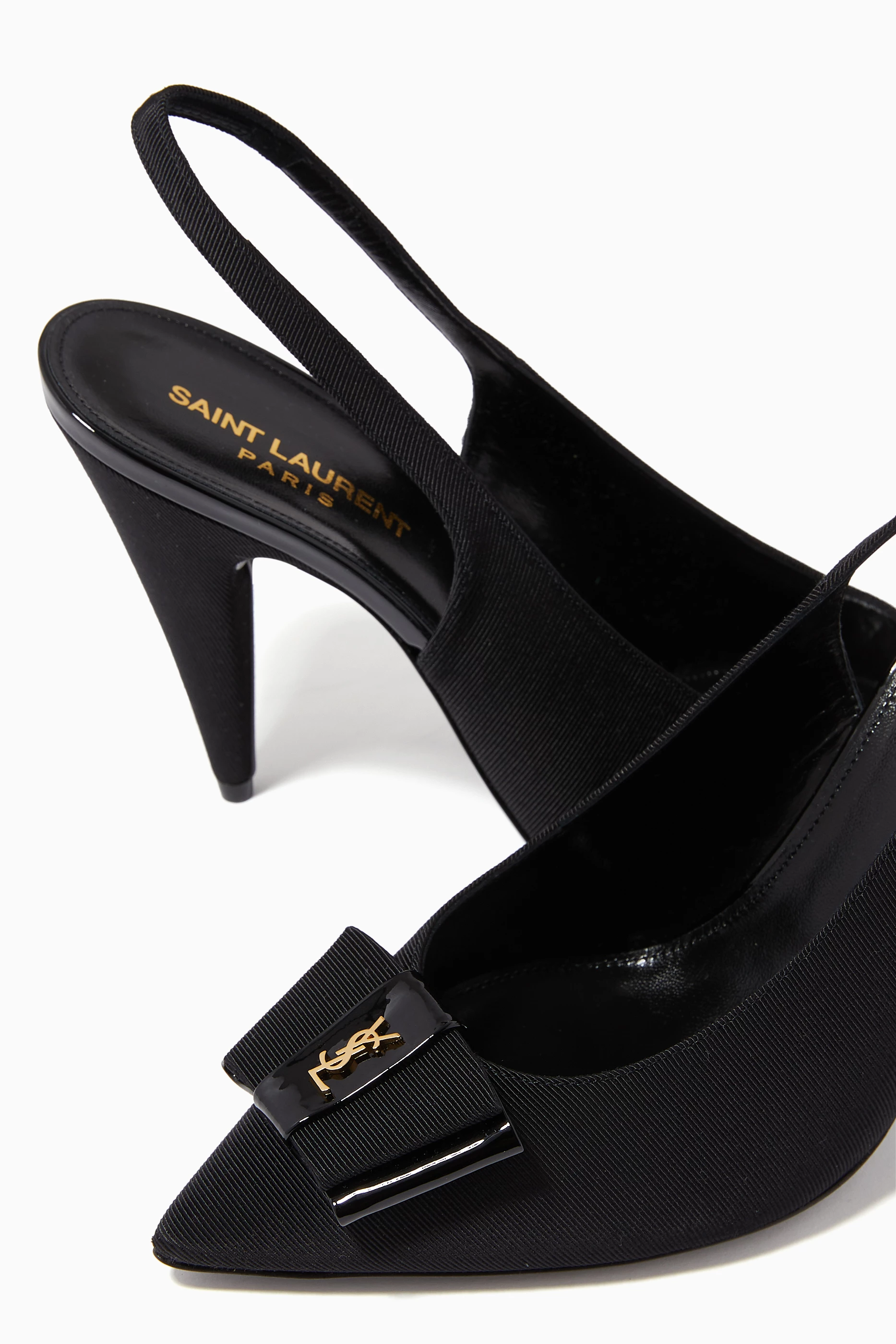 Buy SAINT LAURENT Black Anaïs Slingback Bow Pumps in Grosgrain